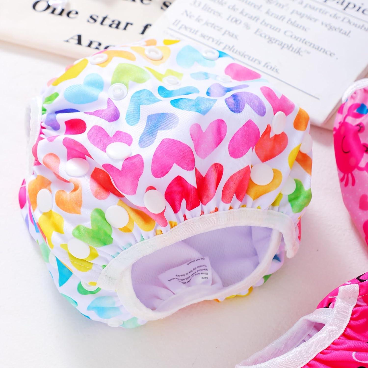 Paquete de 3 Pañales de Natación Reutilizables Bebé - Corazones y Animales