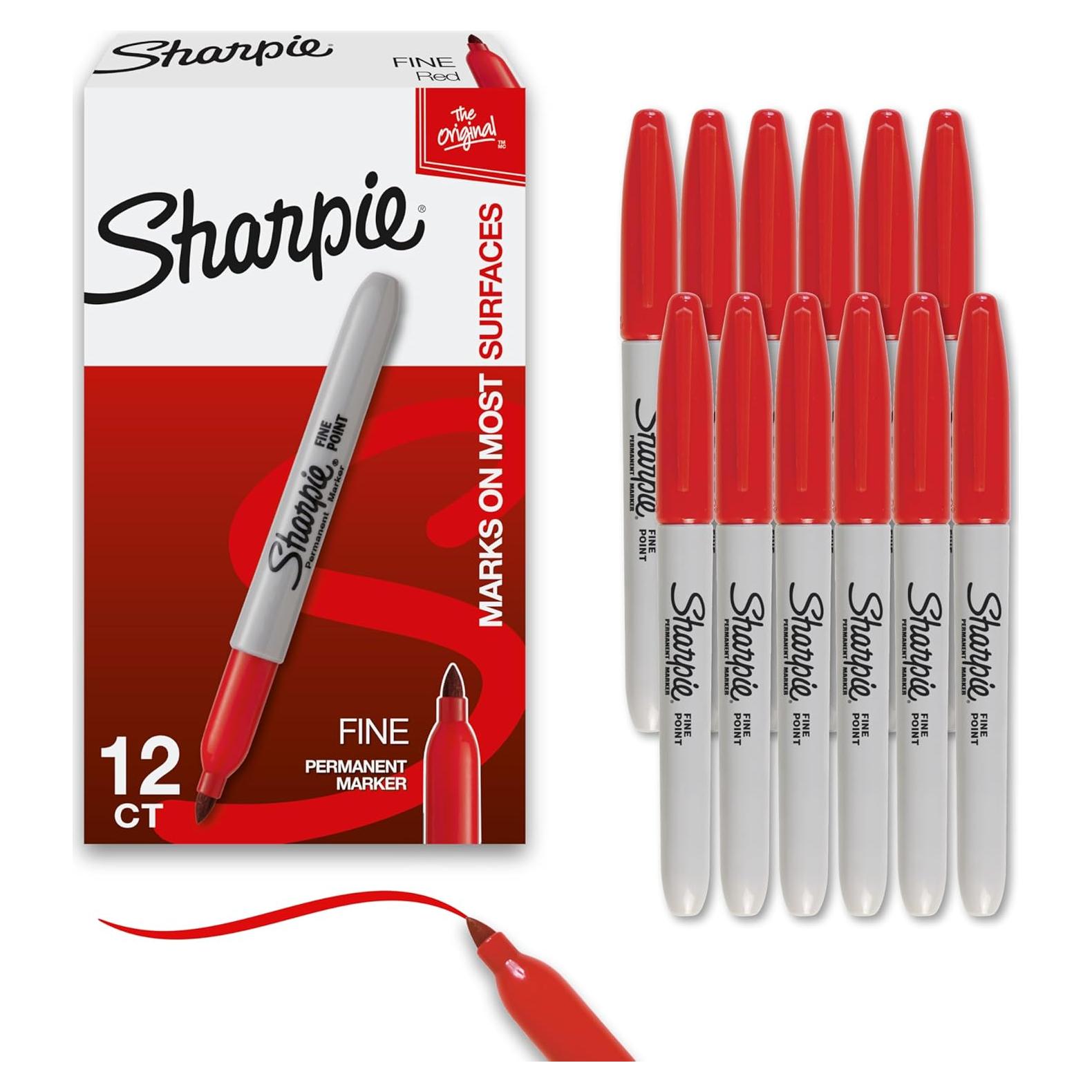 Juego de 12 Marcadores Permanentes Sharpie Punta Fina Rojo