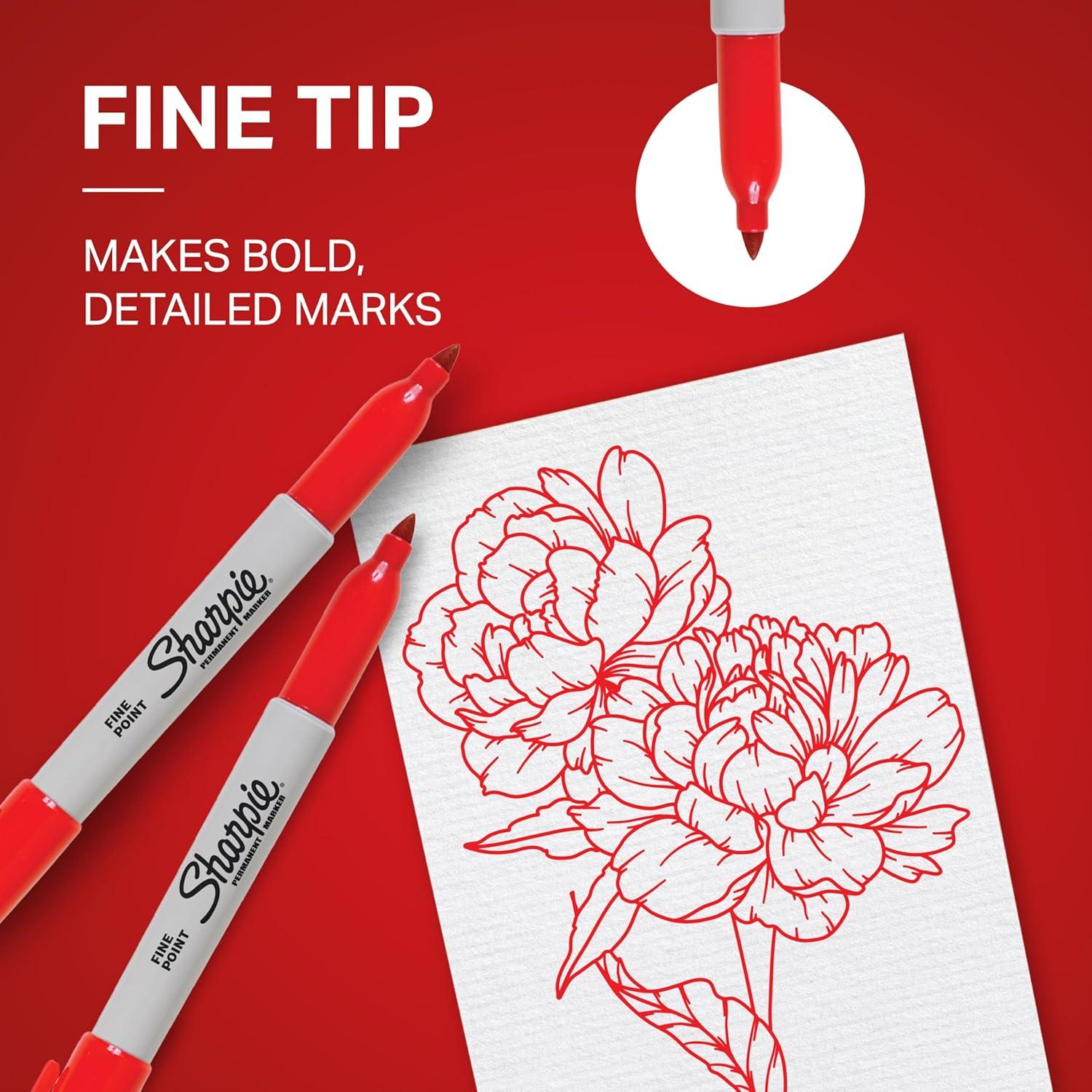 Juego de 12 Marcadores Permanentes Sharpie Punta Fina Rojo