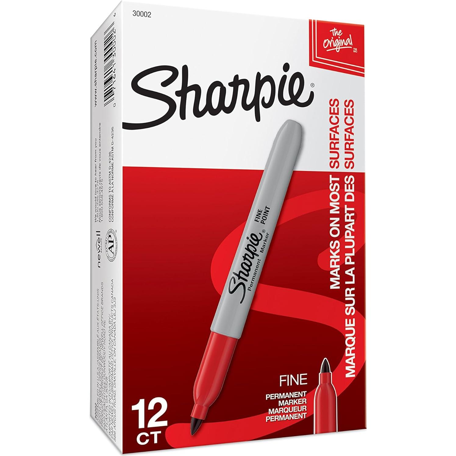 Juego de 12 Marcadores Permanentes Sharpie Punta Fina Rojo