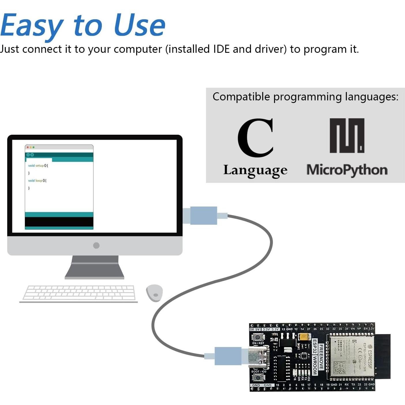 Placa Microcontrolador FREENOVE ESP32-WROOM 240 MHz Wi-Fi Bluetooth
