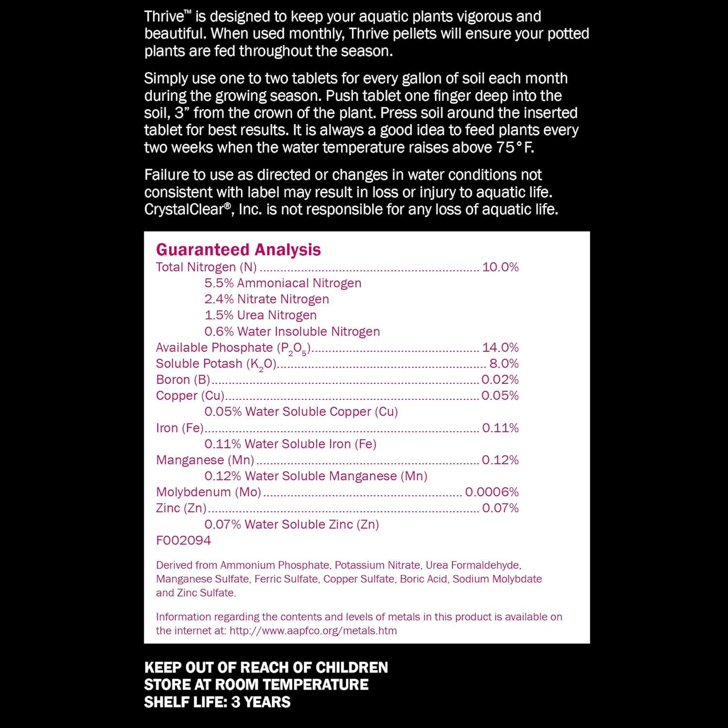 Fertilizante para Plantas Acuáticas CrystalClear Thrive 200 Tabletas