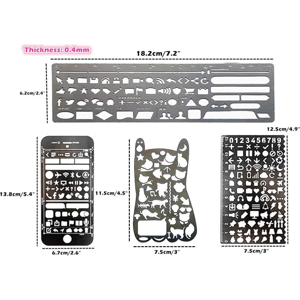 Juego de Plantillas para Bullet Journal Alimitopia - 4 Piezas Acero Inoxidable