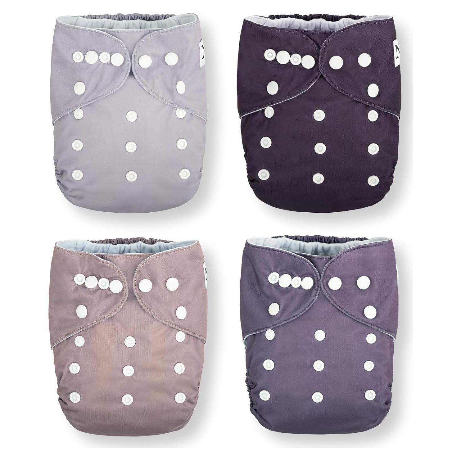 Paquete de 4 Pañales de Tela Ajustables Nora's Nursery - Amatista