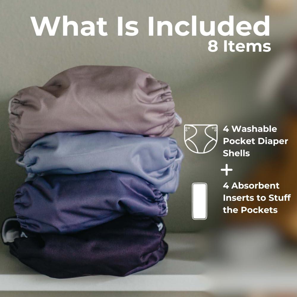 Paquete de 4 Pañales de Tela Ajustables Nora's Nursery - Amatista