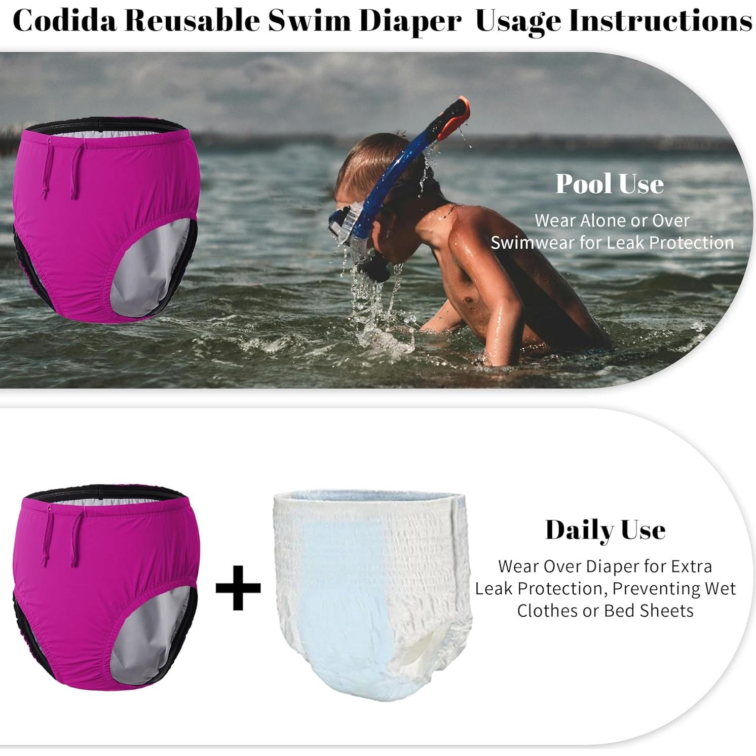 Pañal de Natación Reutilizable Codida Rosa 10-12T para Niños