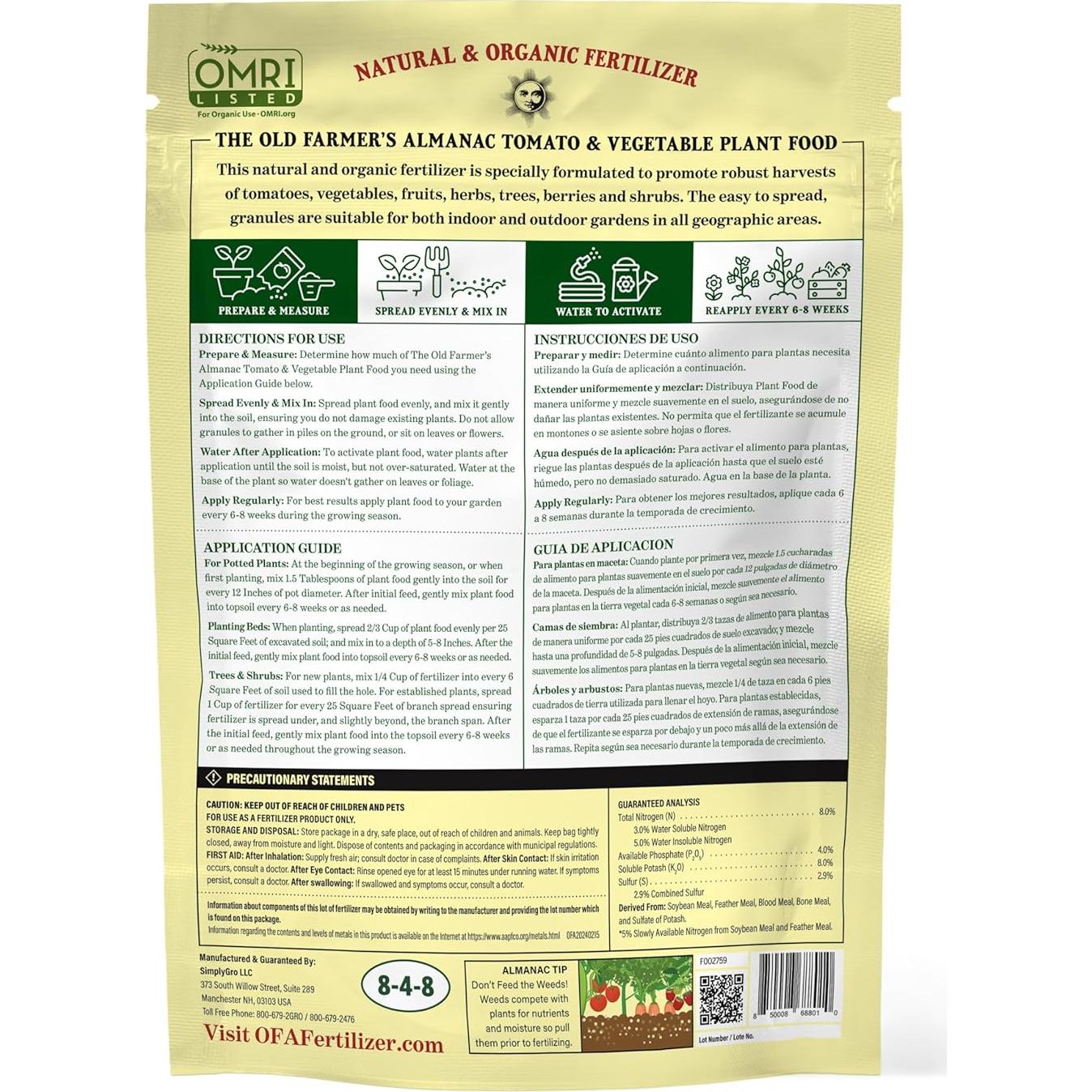 Fertilizante Orgánico para Tomates y Verduras OFA-TV848 1.06kg