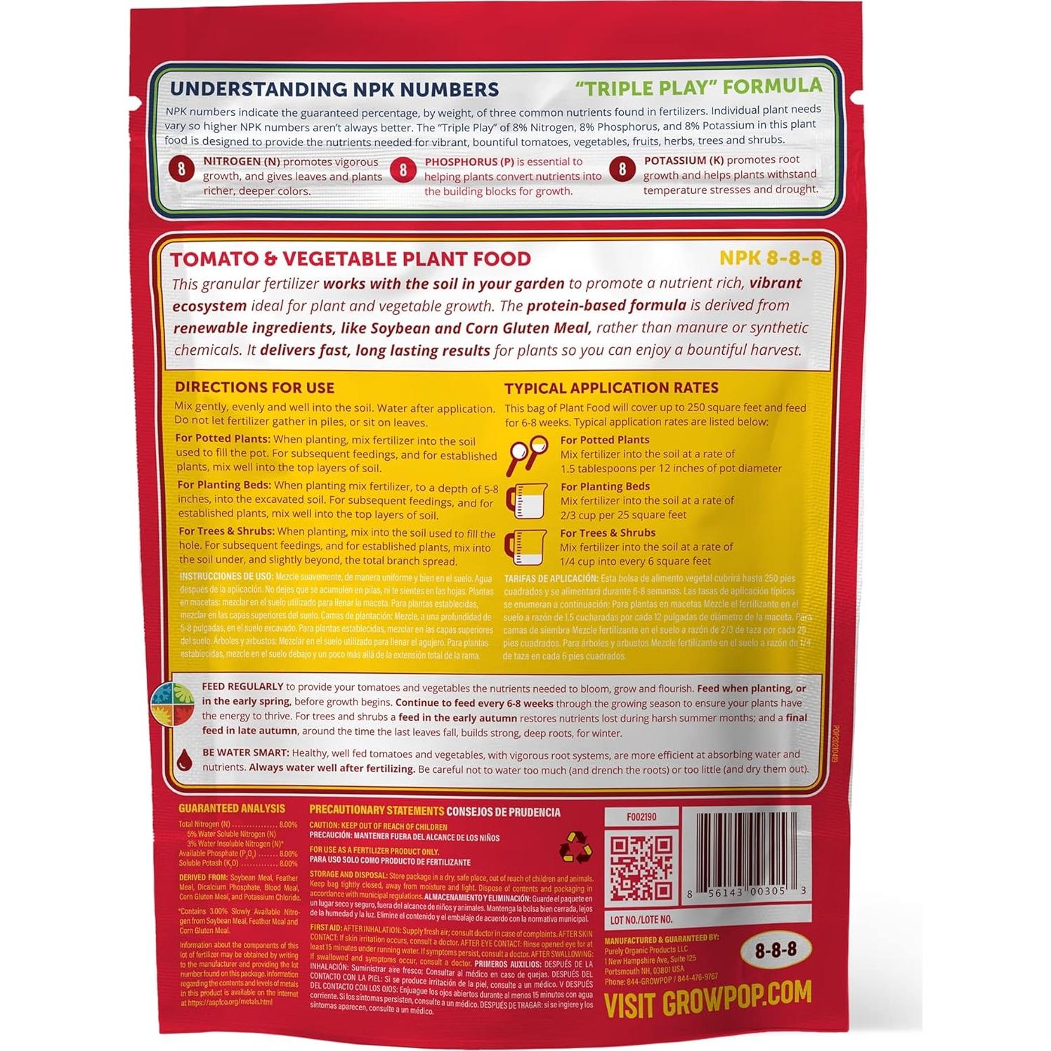 Fertilizante Granular 8-8-8 Pura LLC para Tomates y Verduras 1.02kg