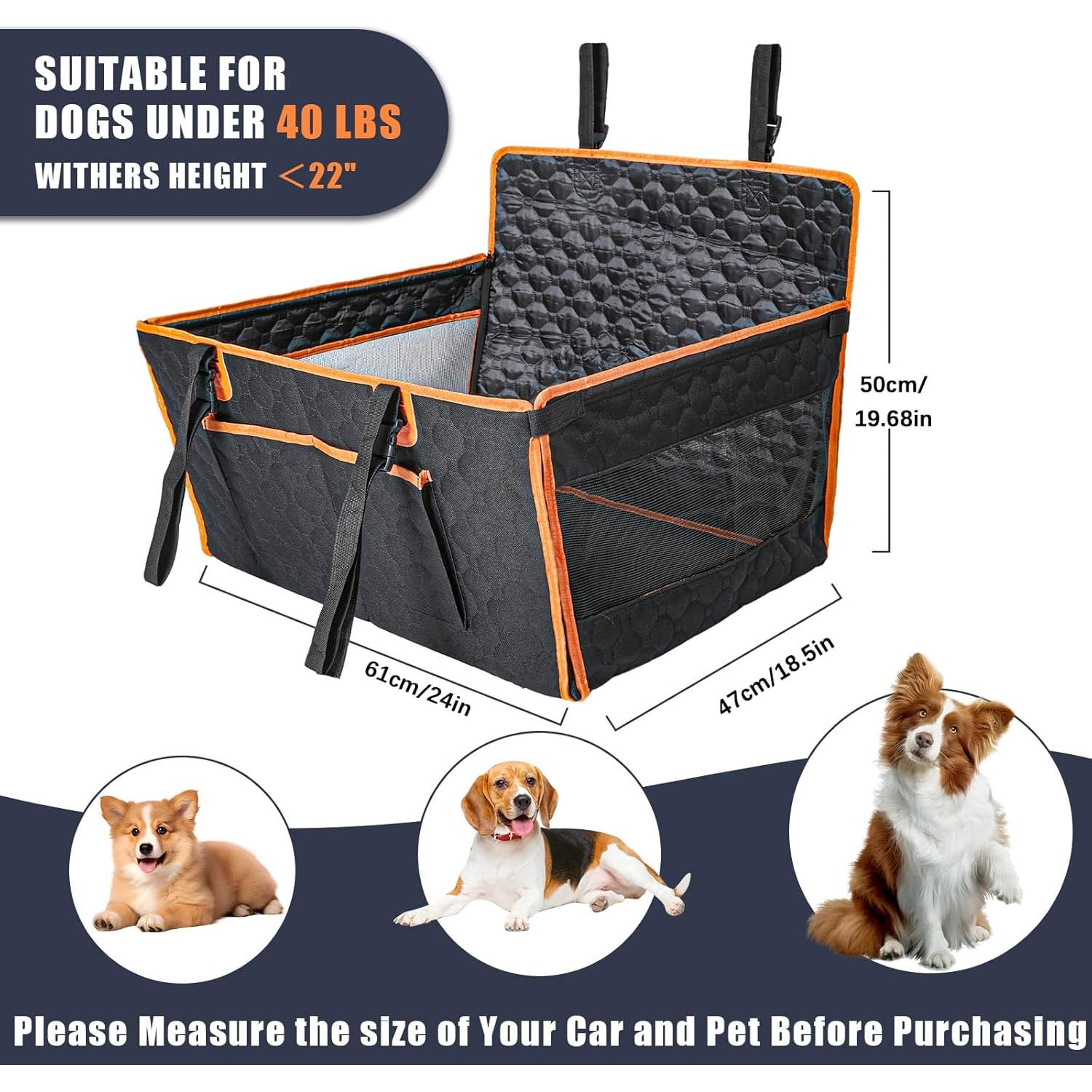 Asiento de Coche para Perros Homsunyi Grande Naranja 62x49.8cm