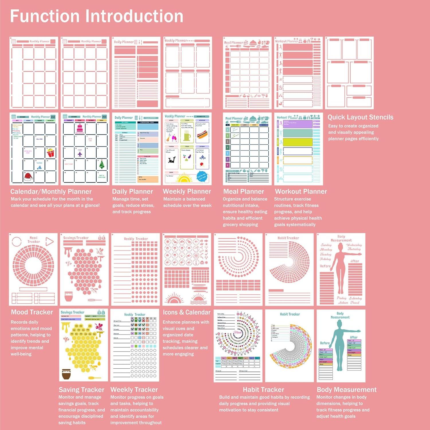 Plantillas de Diario Reutilizables Felixcraft 14 PCS Multi-funcionales