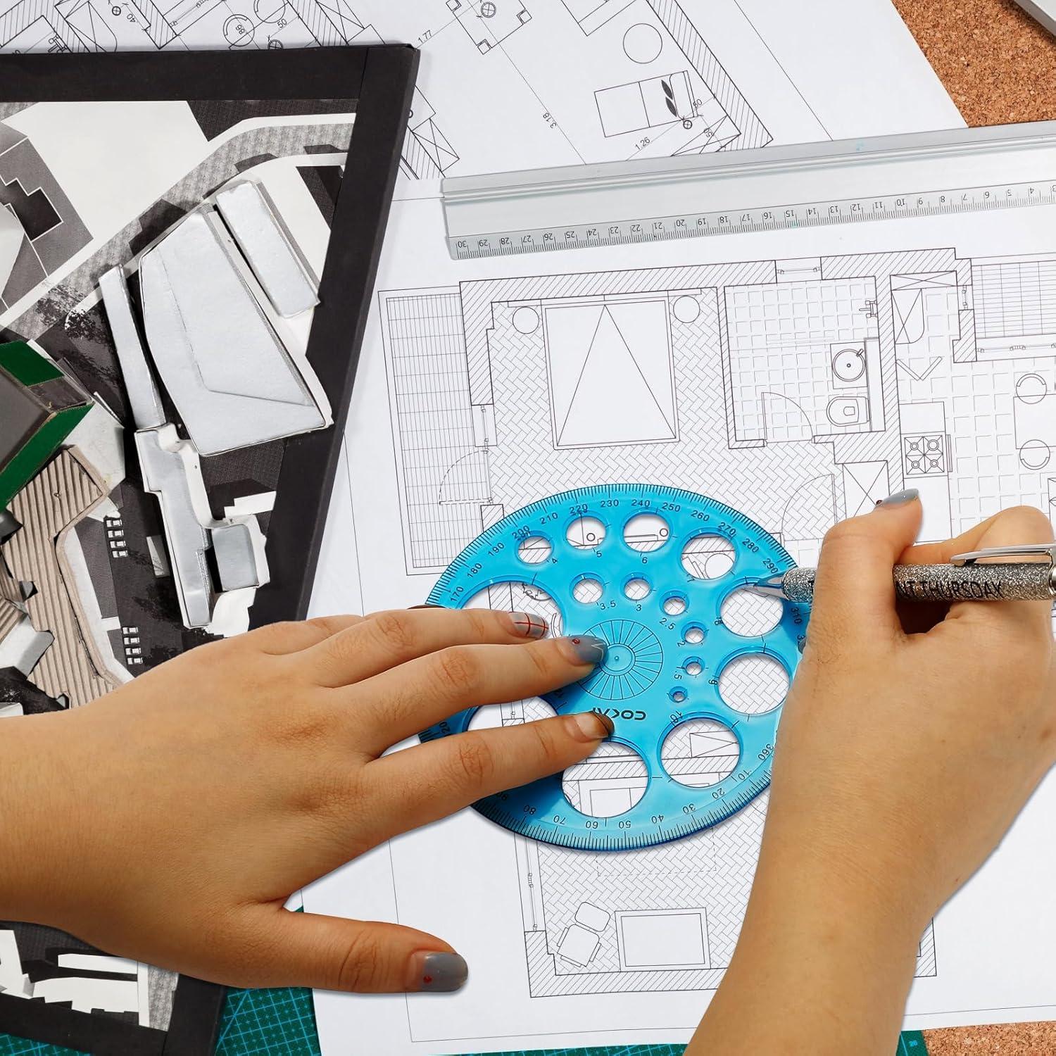 Plantilla Circular para Dibujar 2 Pcs Worukio - Plástico Azul