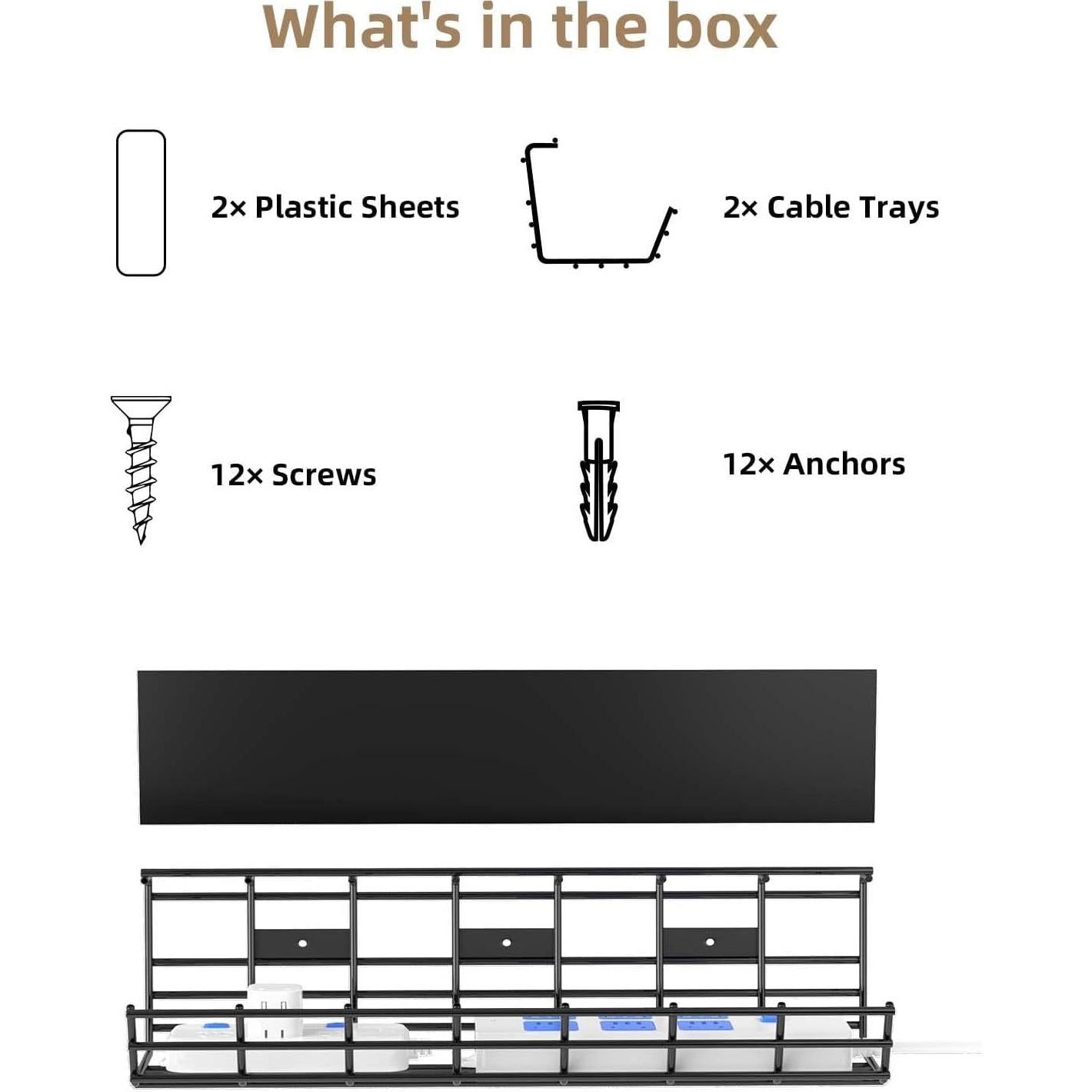 Paquete de 2 Bandejas de Gestión de Cables Delamu Negro 84 cm