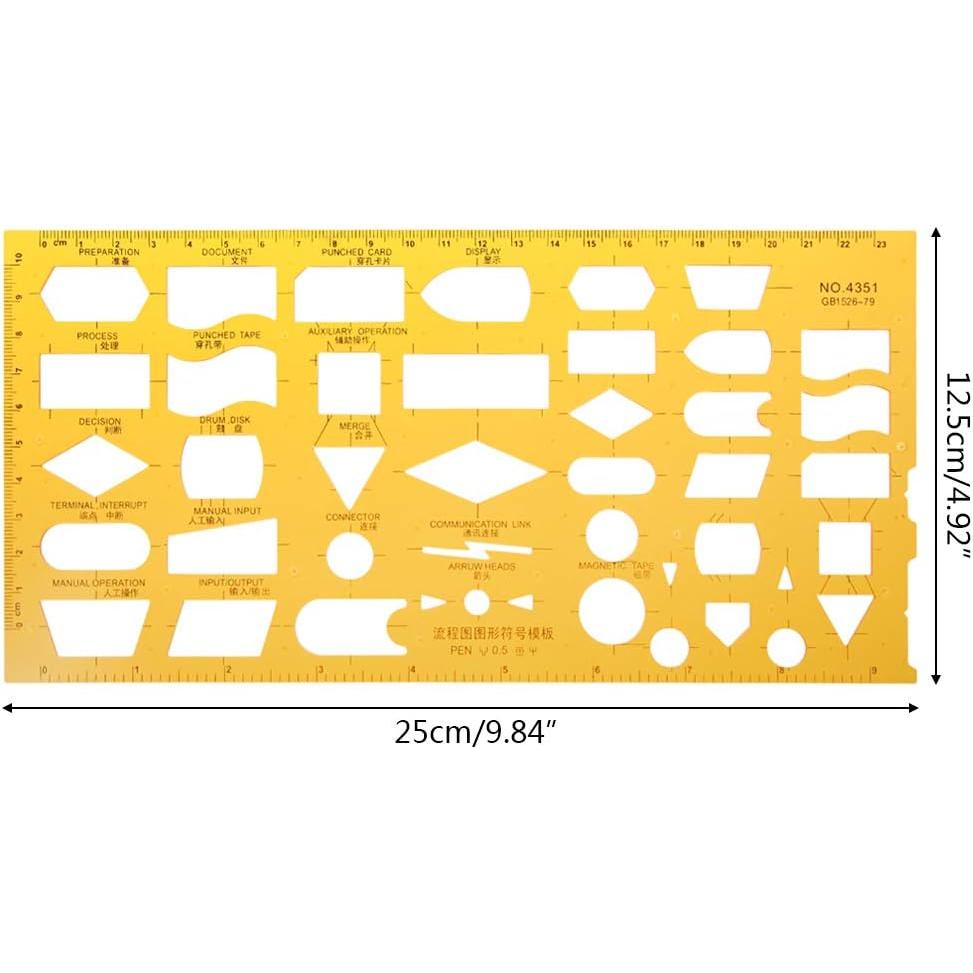 Plantilla de Símbolos de Diagrama de Flujo LIANXUE 25x12.5cm