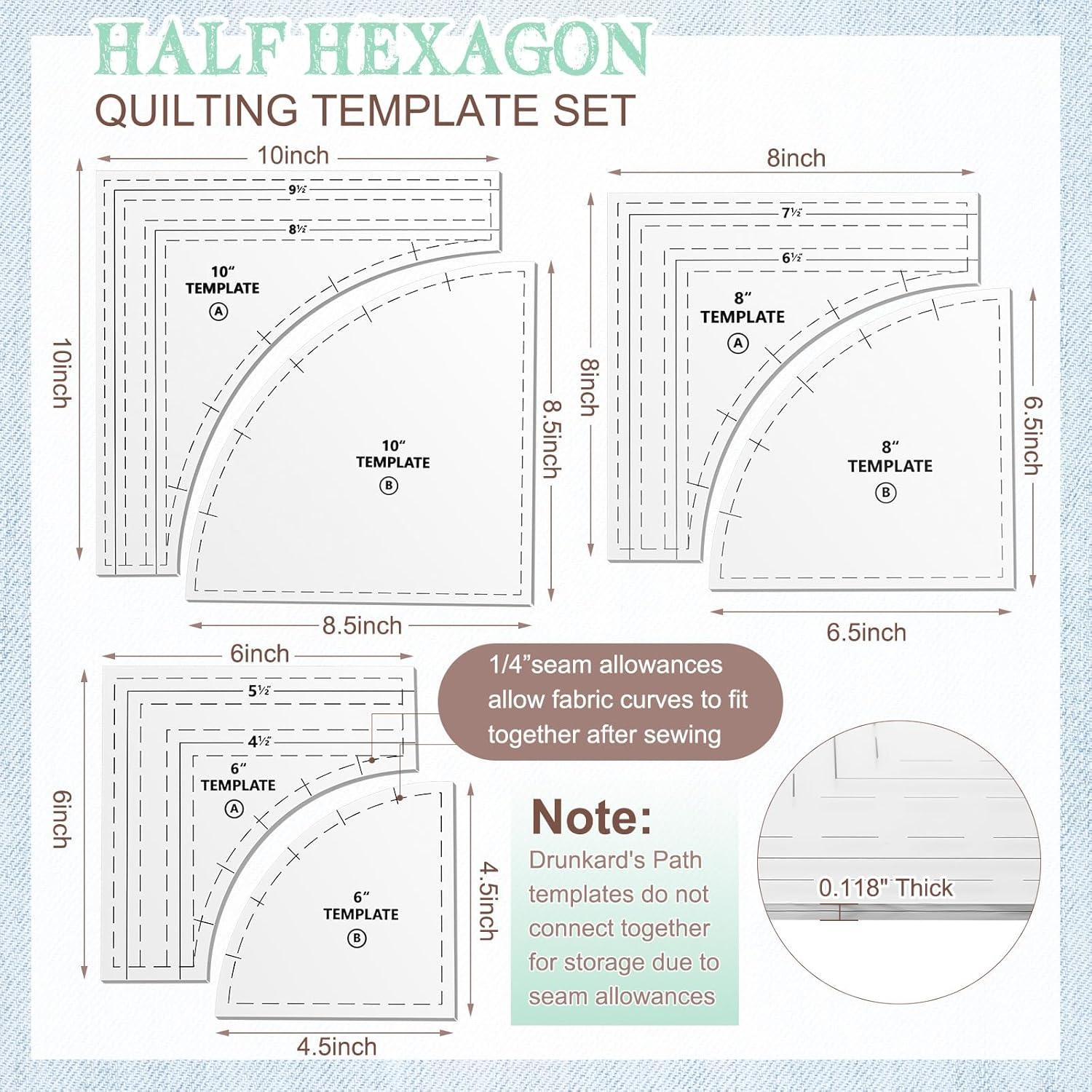 Plantillas de Acolchado Kigley Drunkards Path 3 Set 25.4-20.32-15.24 cm