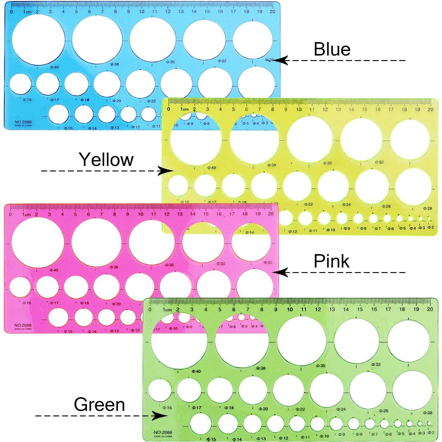 4 Reglas Plantilla Plástica Aylifu 21.5x10.5cm Colores Variados