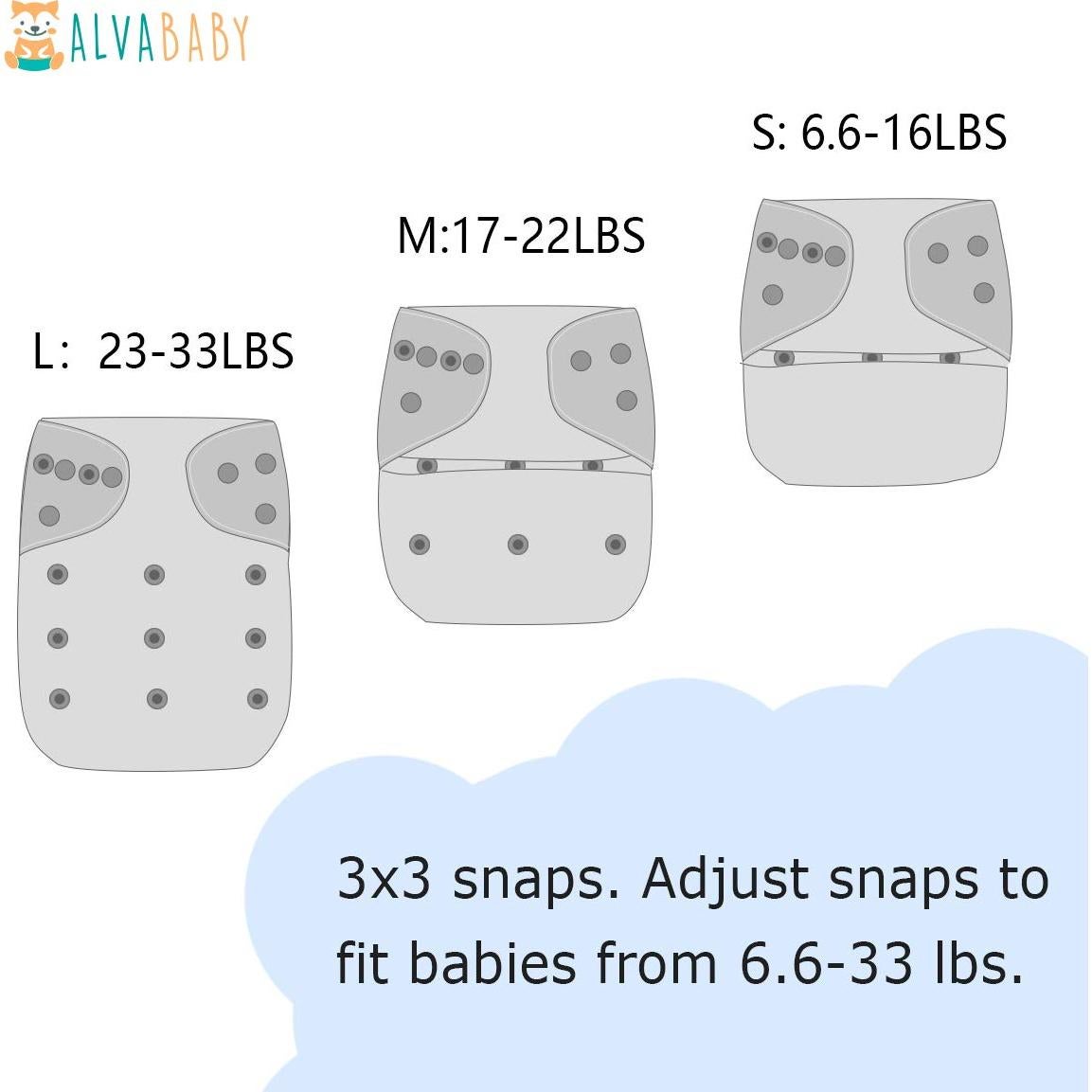 Pañales de Tela ALVABABY Ajustables 6 Piezas con 12 Inserts