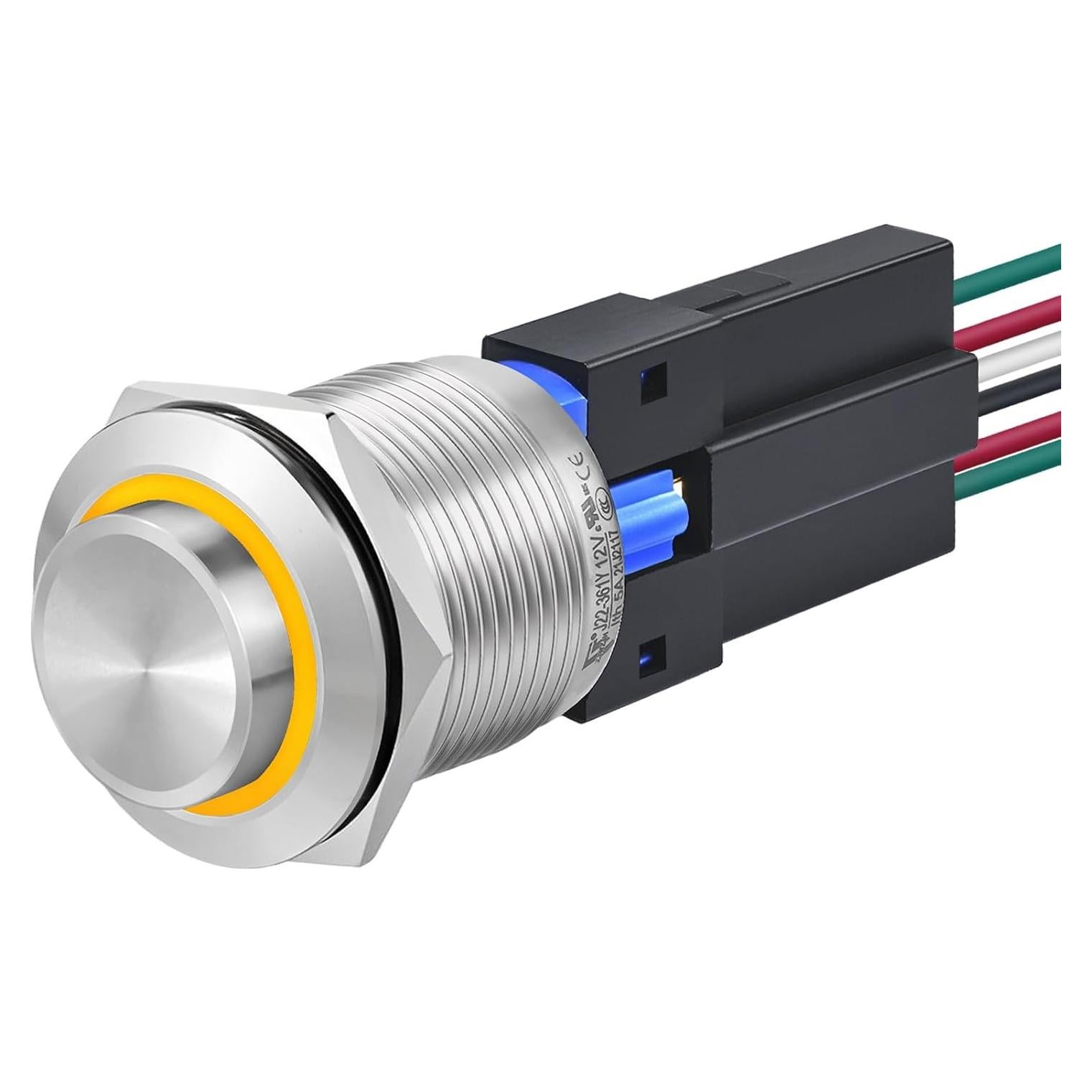 Interruptor Pulsador 22mm ZJWZJH IP67 Acero Inoxidable LED Amarillo