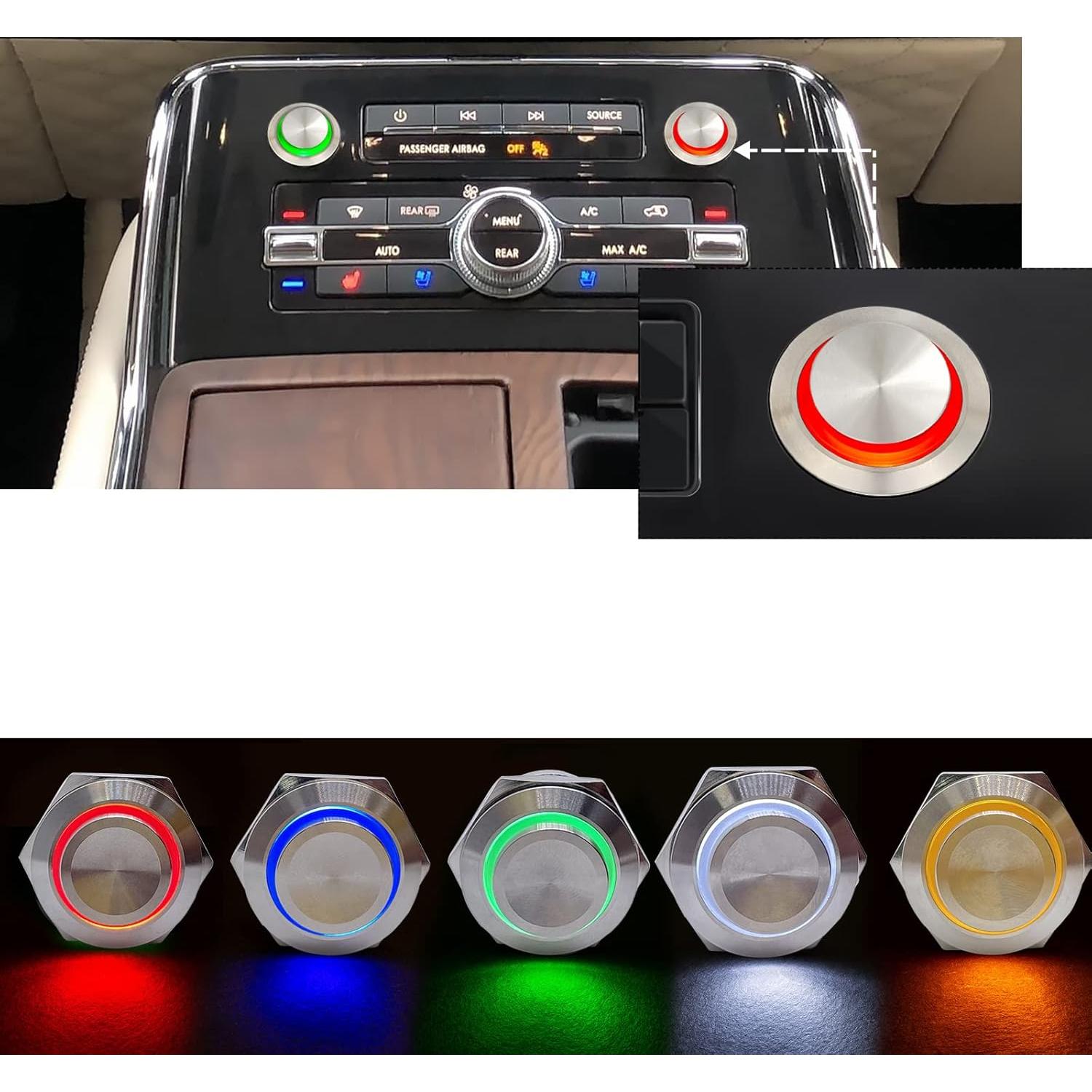 Interruptor Pulsador 22mm ZJWZJH IP67 Acero Inoxidable LED Amarillo