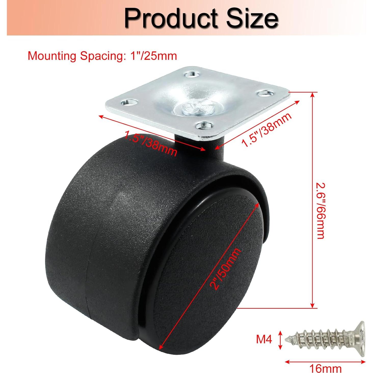 4 Ruedas Giratorias de Nylon 50mm para Muebles Suiwotin