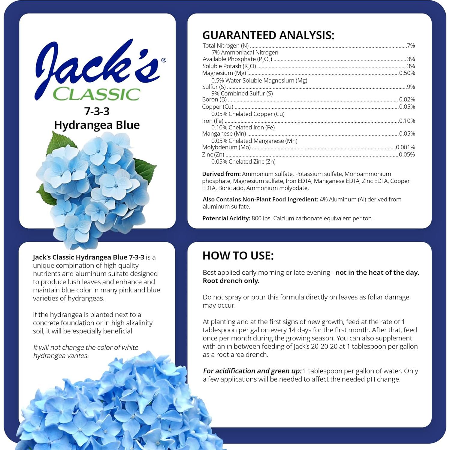 Fertilizante Hidrosoluble Jack's Classic 7-3-3 para Hortensias 680g