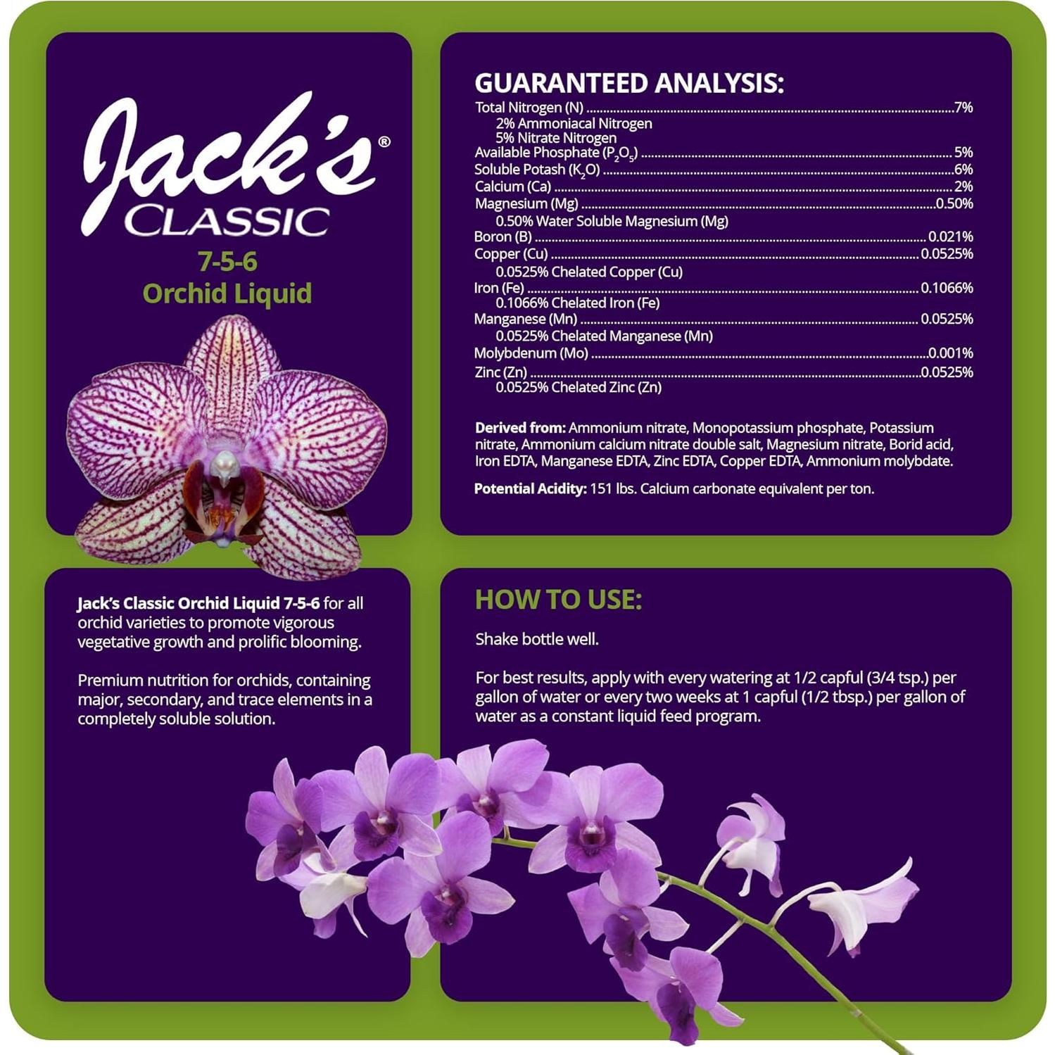 Fertilizante Líquido Jack's Classic 7-5-6 para Orquídeas 236.6 ml