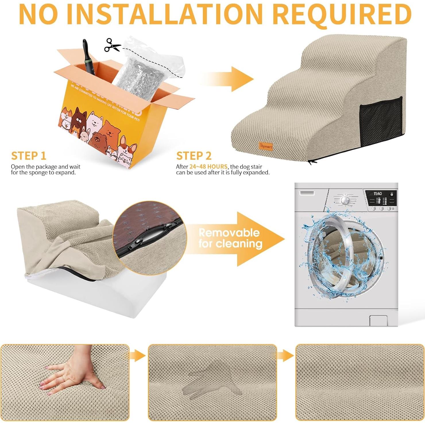 Rampas para Perros Topmart 3 Niveles Antideslizantes Beige