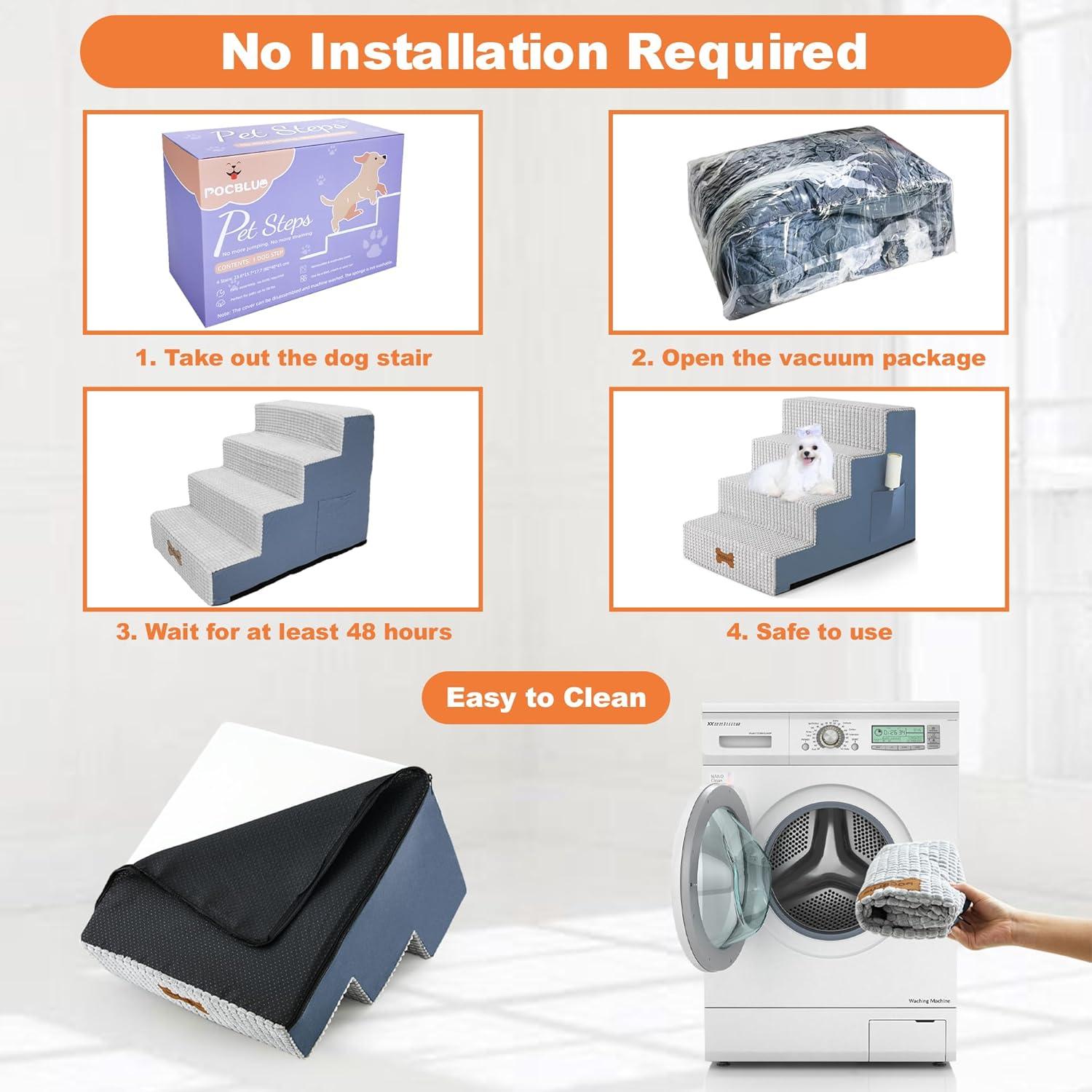 Escalera para Perros POCBLUE 4 Pasos Antideslizante Gris 44.96 cm