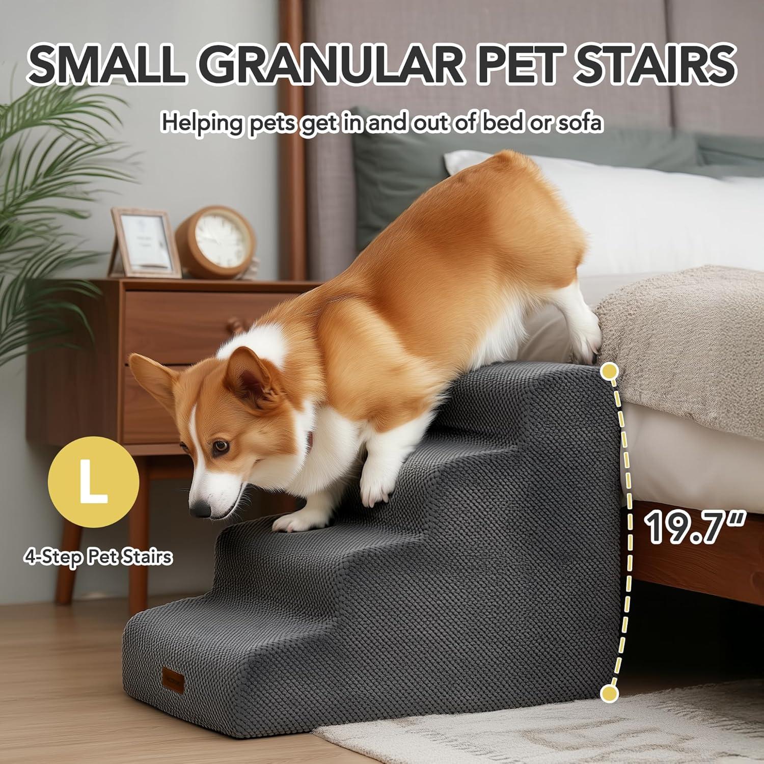 Escalera para Mascotas Deconovo 4 Pasos Antideslizante 50 cm Gris