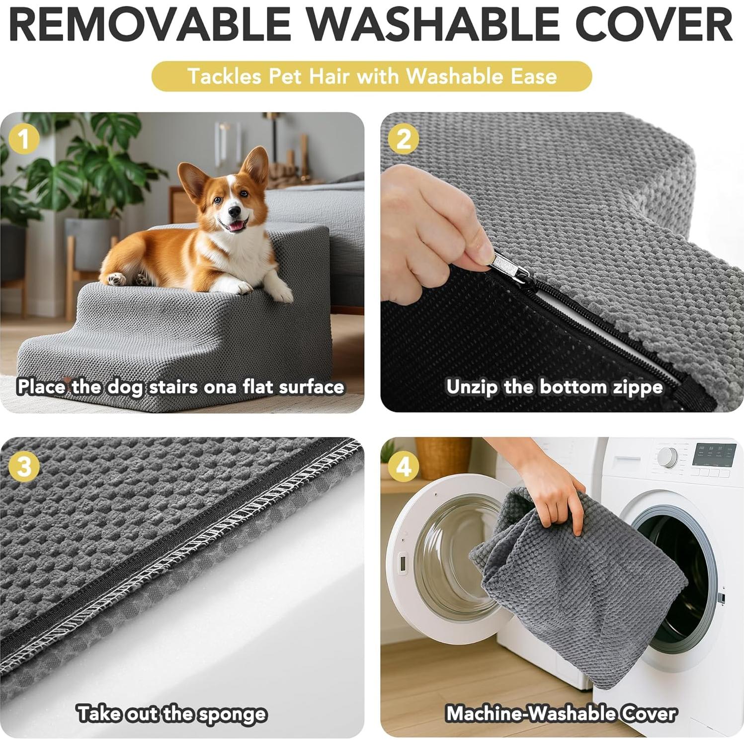 Escalera para Mascotas Deconovo 4 Pasos Antideslizante 50 cm Gris