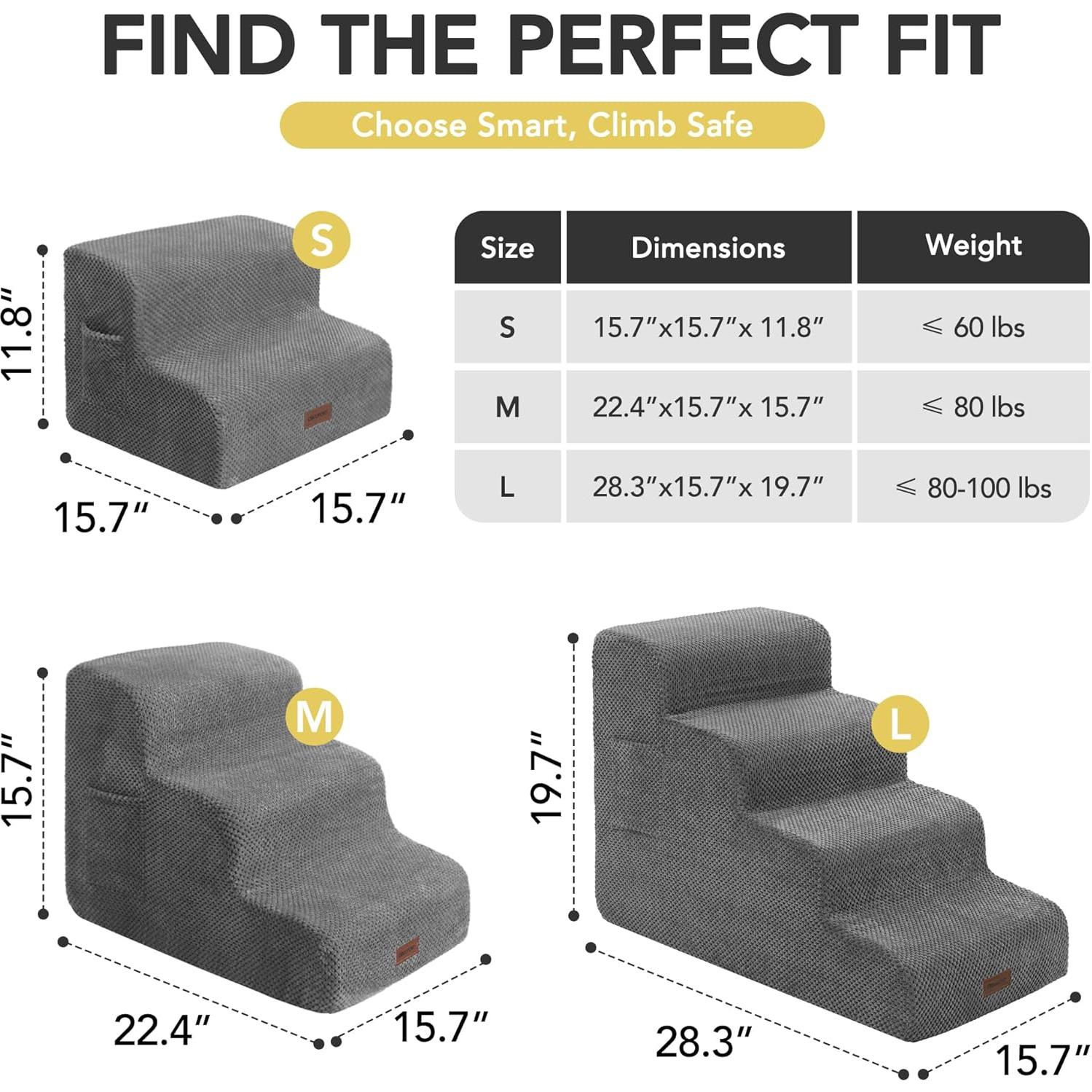 Escalera para Mascotas Deconovo 4 Pasos Antideslizante 50 cm Gris