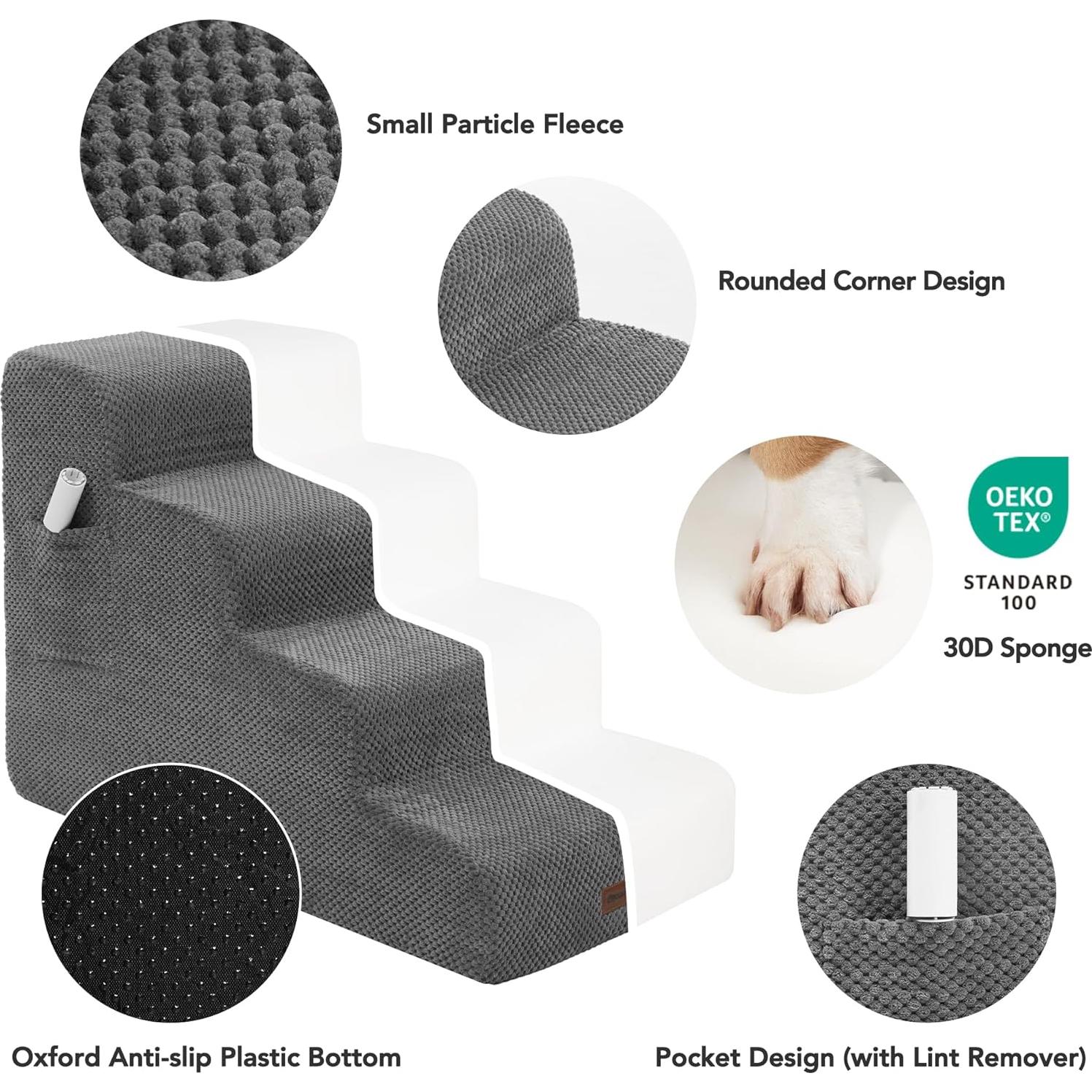 Escalera para Mascotas Deconovo 4 Pasos Antideslizante 50 cm Gris