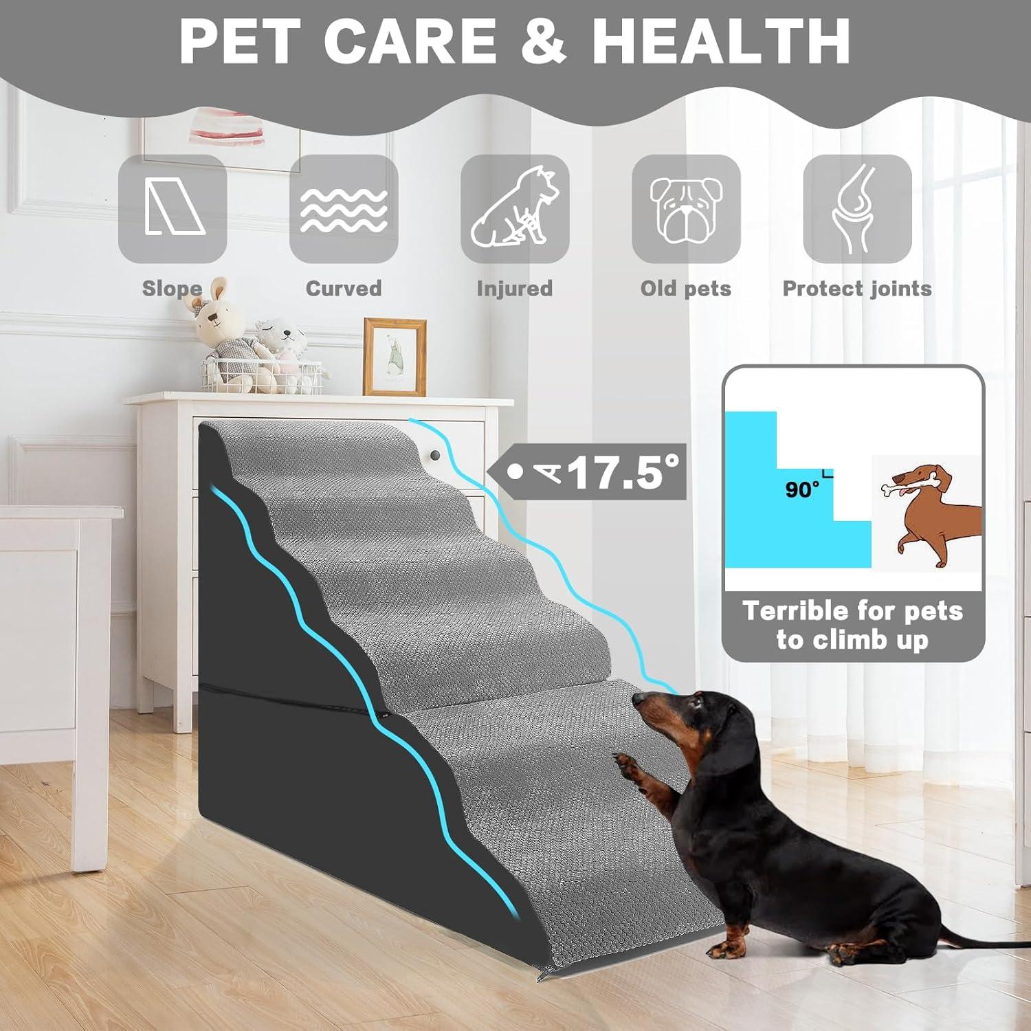 Escalera para Perros MALOROY 76 cm de Altura Gris 6 Pasos