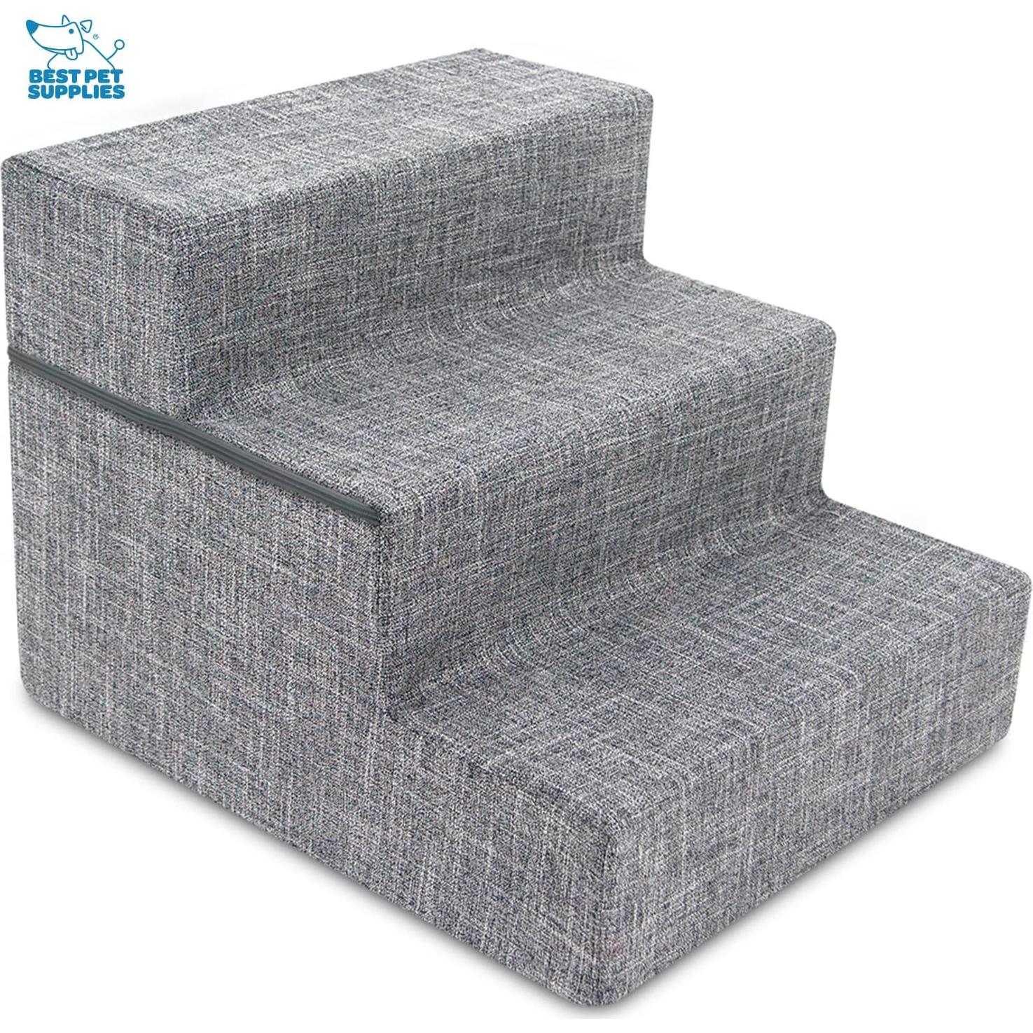 Escalones Plegables para Mascotas Mejores Suministros 3 Escalones Lino Gris