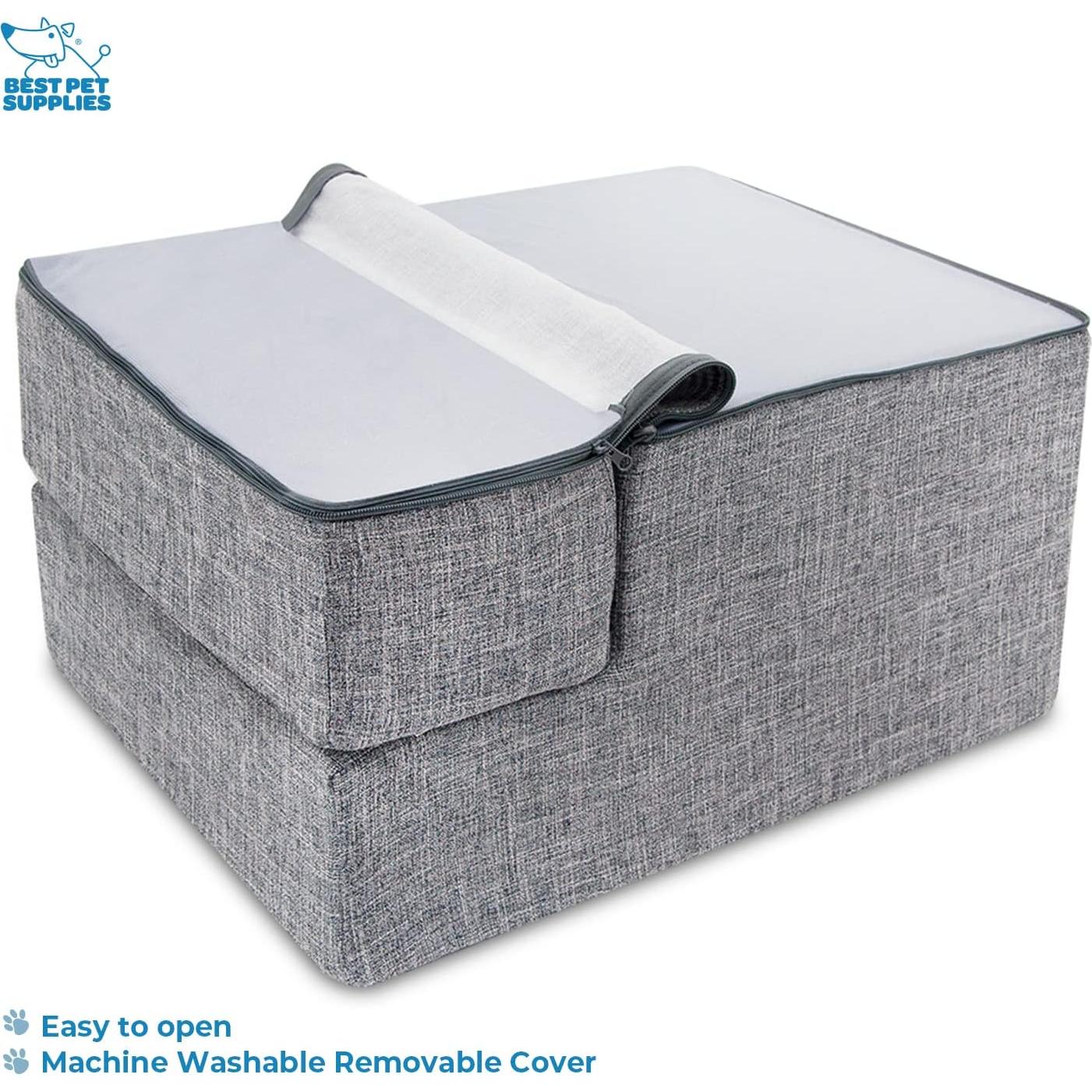 Escalones Plegables para Mascotas Mejores Suministros 3 Escalones Lino Gris