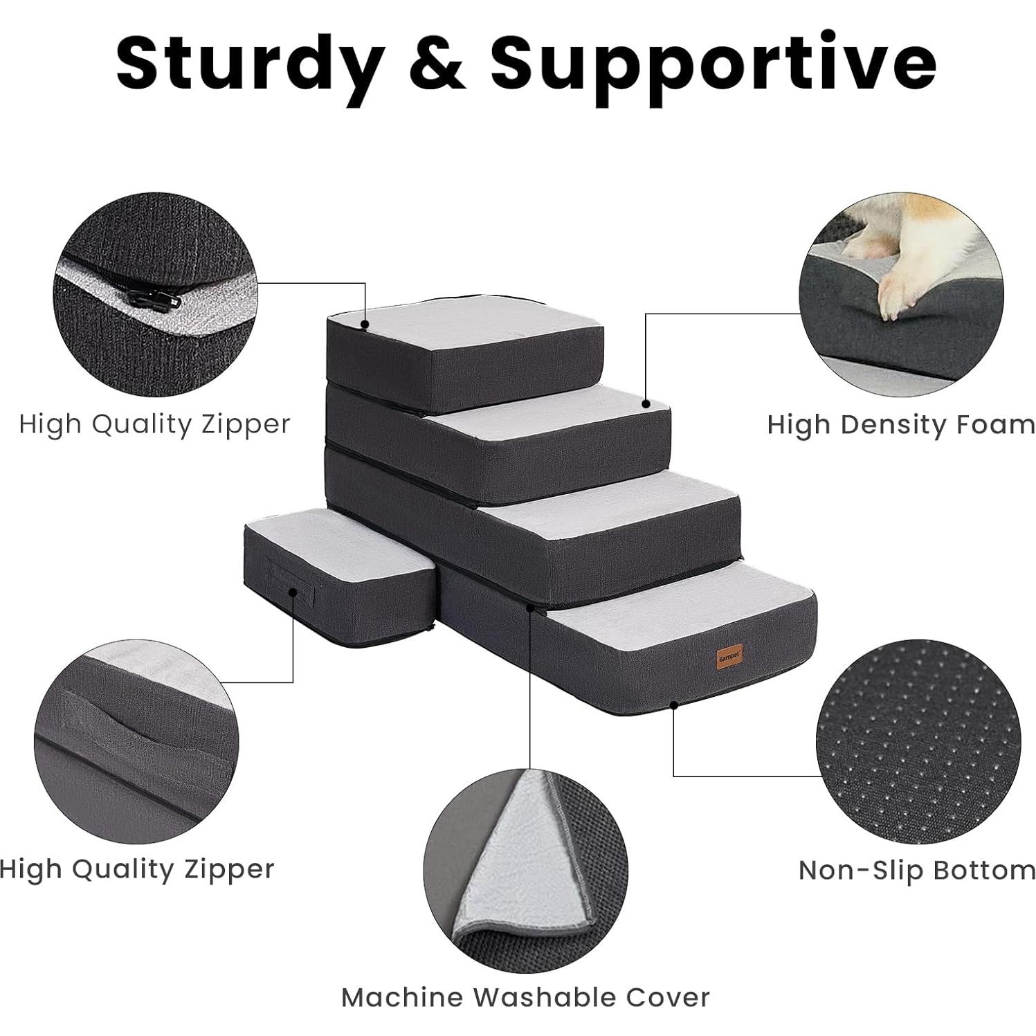 Escaleras Ajustables para Perros Garnpet 5 Pasos Antideslizantes Gris