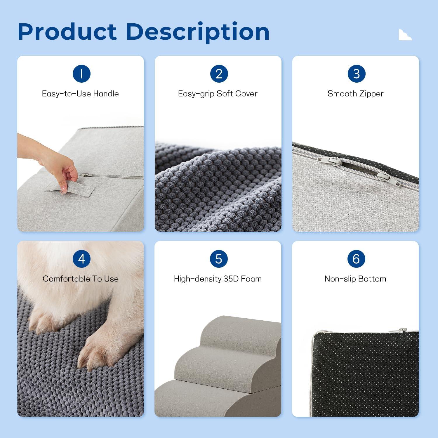 Escalera para Perros ZOMISIA 5 Escalones Antideslizante Gris