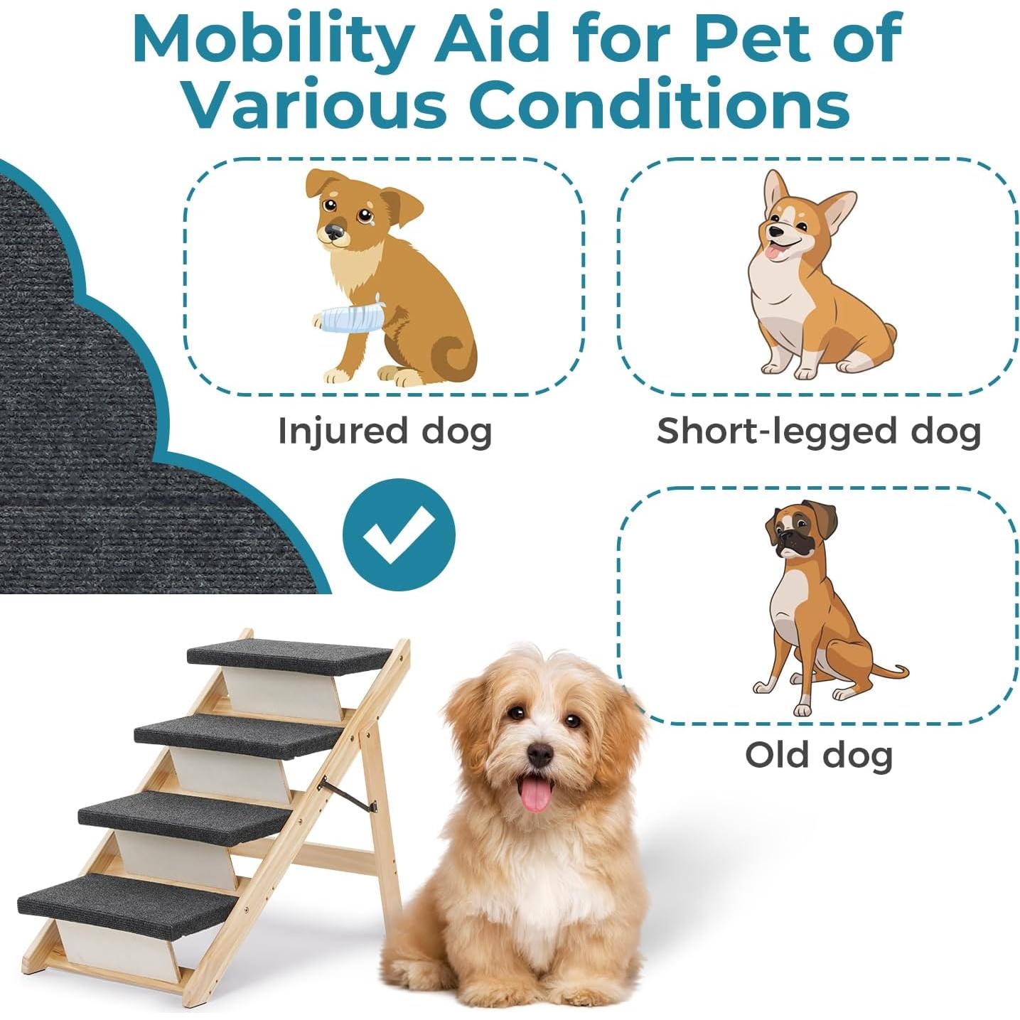 Escalera y Rampa Plegable MEWANG para Mascotas 4 Pasos 80 cm