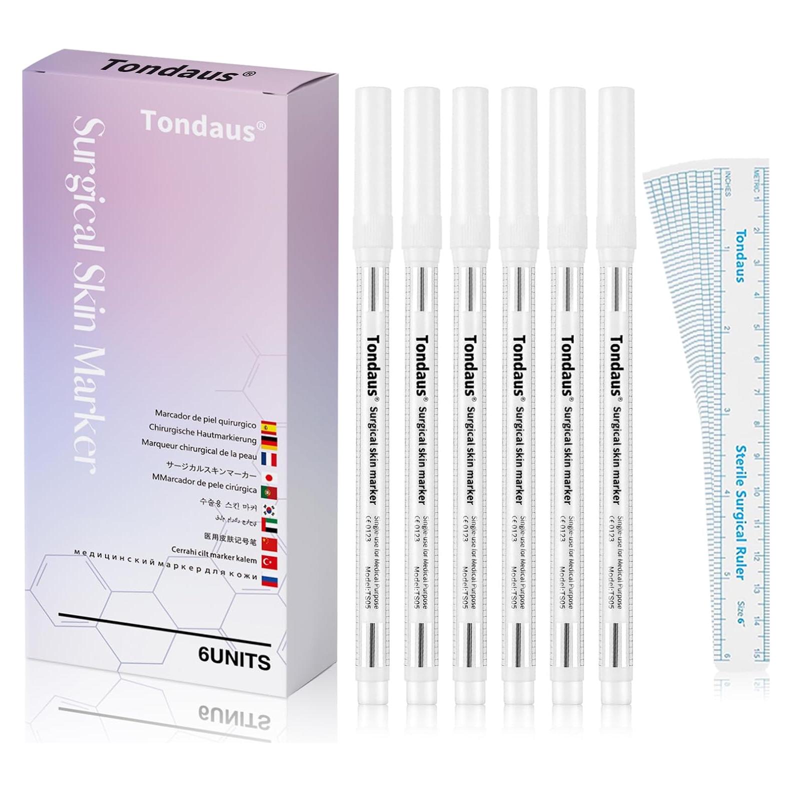 6 Marcadores de Piel Quirúrgicos TONDAUS 1mm Tinta Blanca