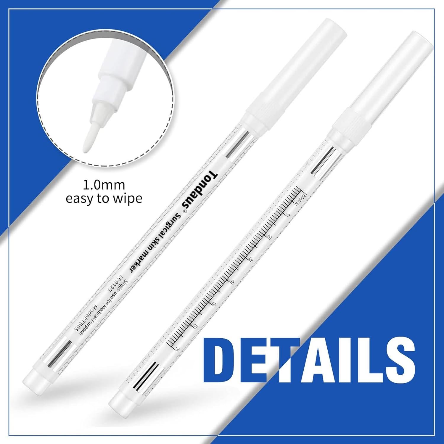6 Marcadores de Piel Quirúrgicos TONDAUS 1mm Tinta Blanca