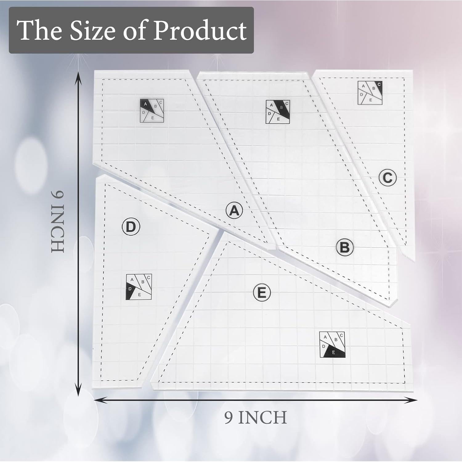 Conjunto de Reglas de Acolchado Hovesty 5Pcs Acrílico 22.86cm