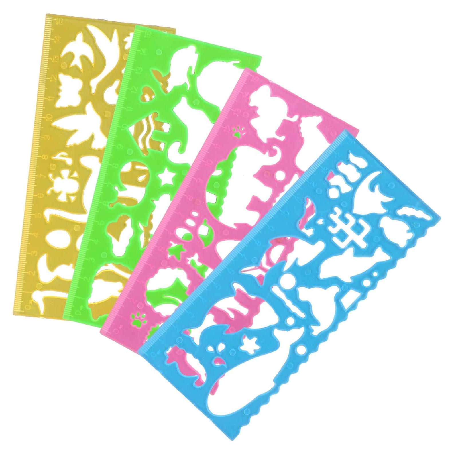 4 PCS Template for Drawing, Drawing Stencils Plastic Ruler Animals Painting Templates Clear Ruler Crafts Reusable, Measuring Templates Rulers for Office, DIY Crafts, Drawing