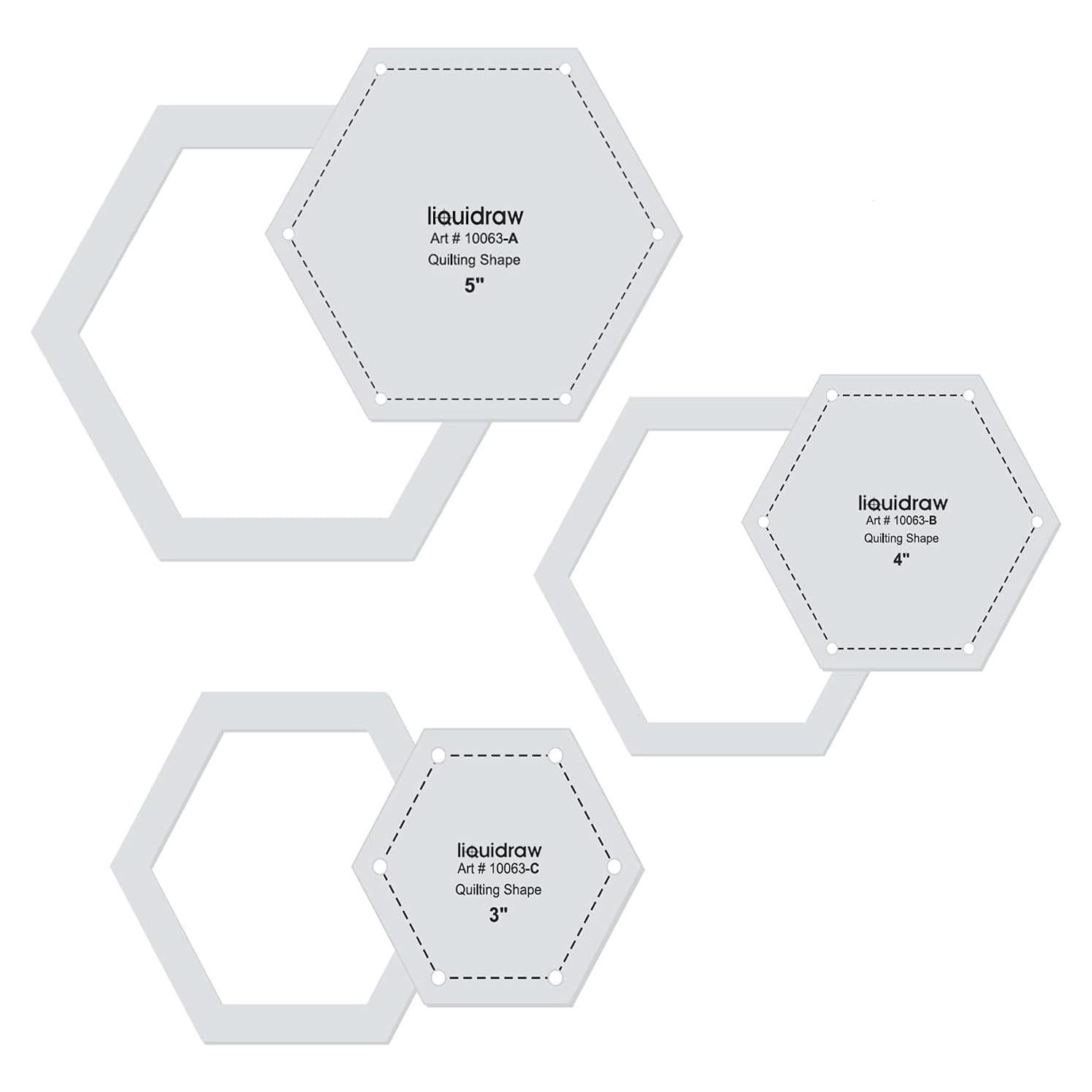 Set de 3 Plantillas de Acolchado Liquidraw Hexágono 7.62-12.7 cm