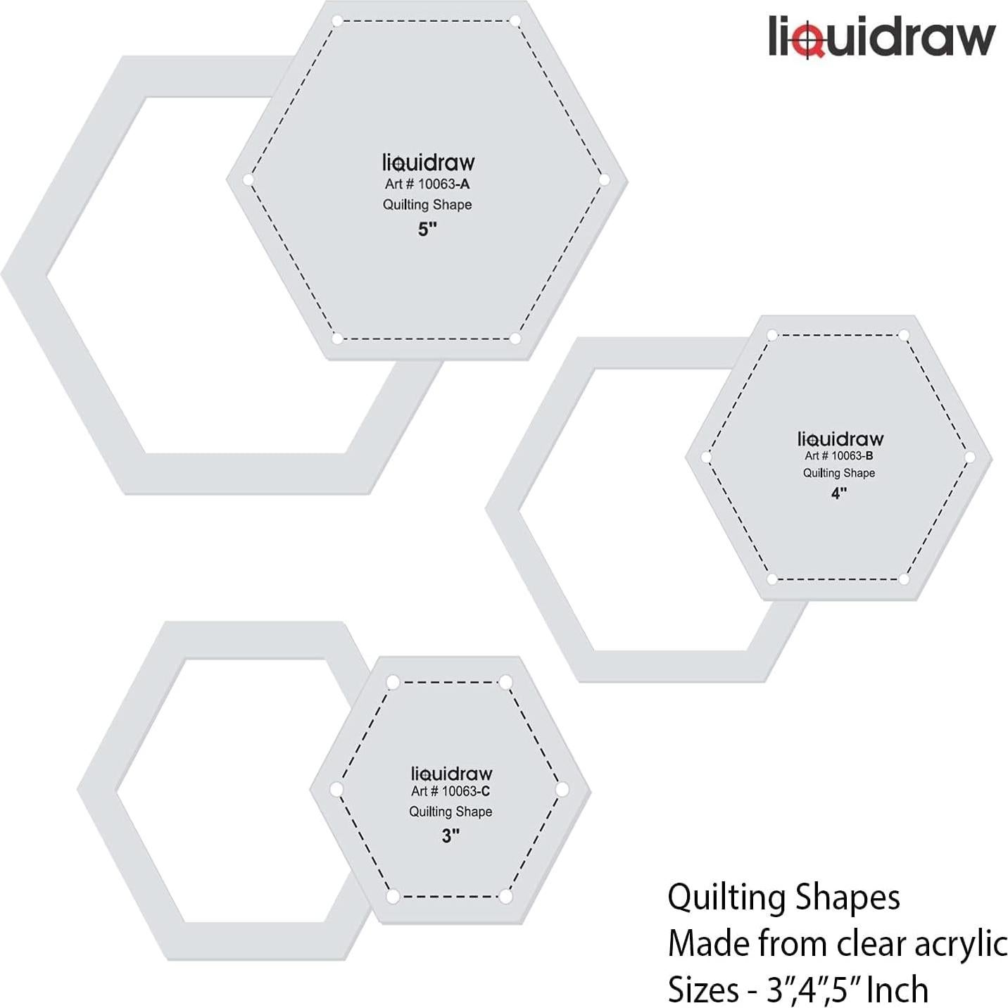 Set de 3 Plantillas de Acolchado Liquidraw Hexágono 7.62-12.7 cm