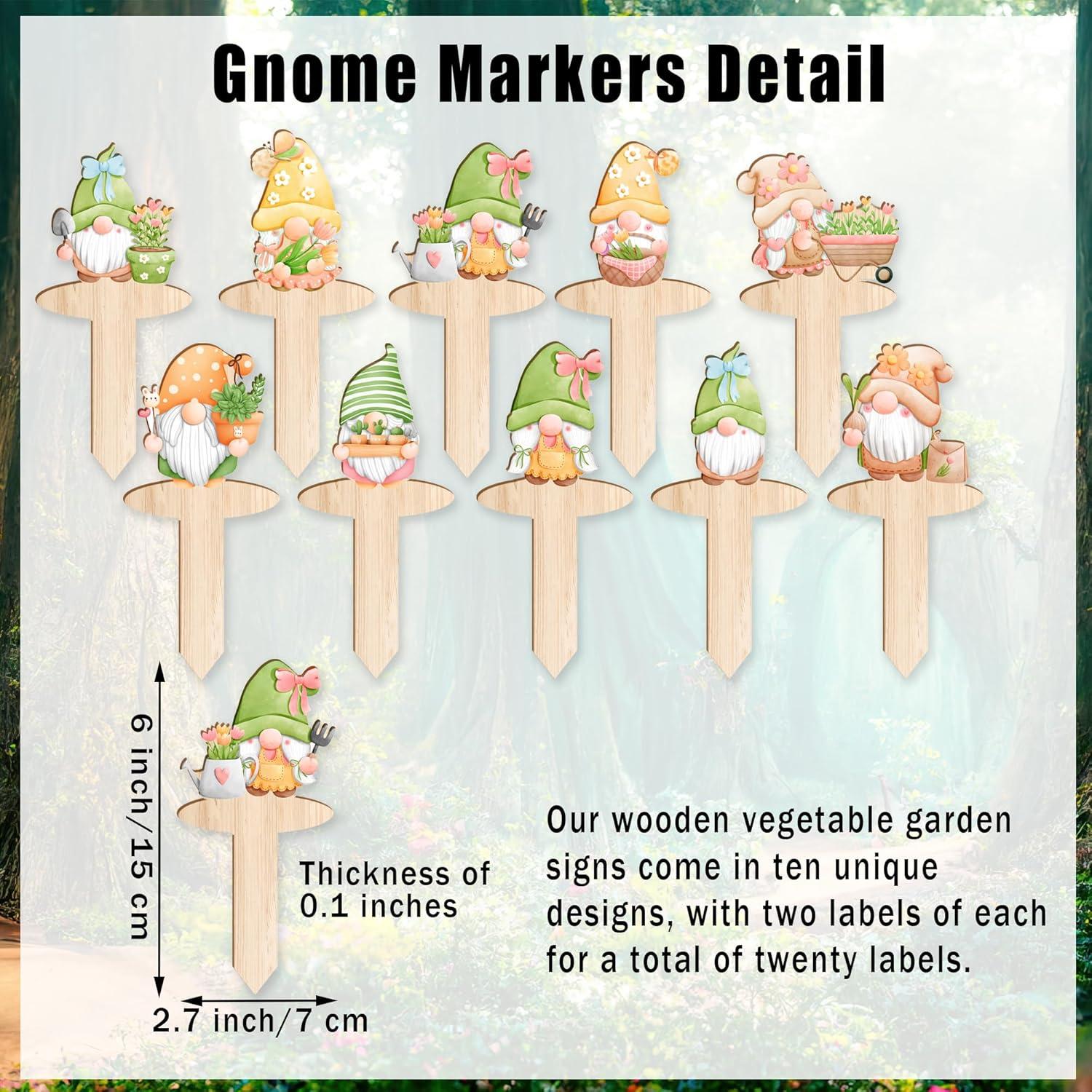 20 Etiquetas de Jardín de Madera JuGeoZhi con Gnomos
