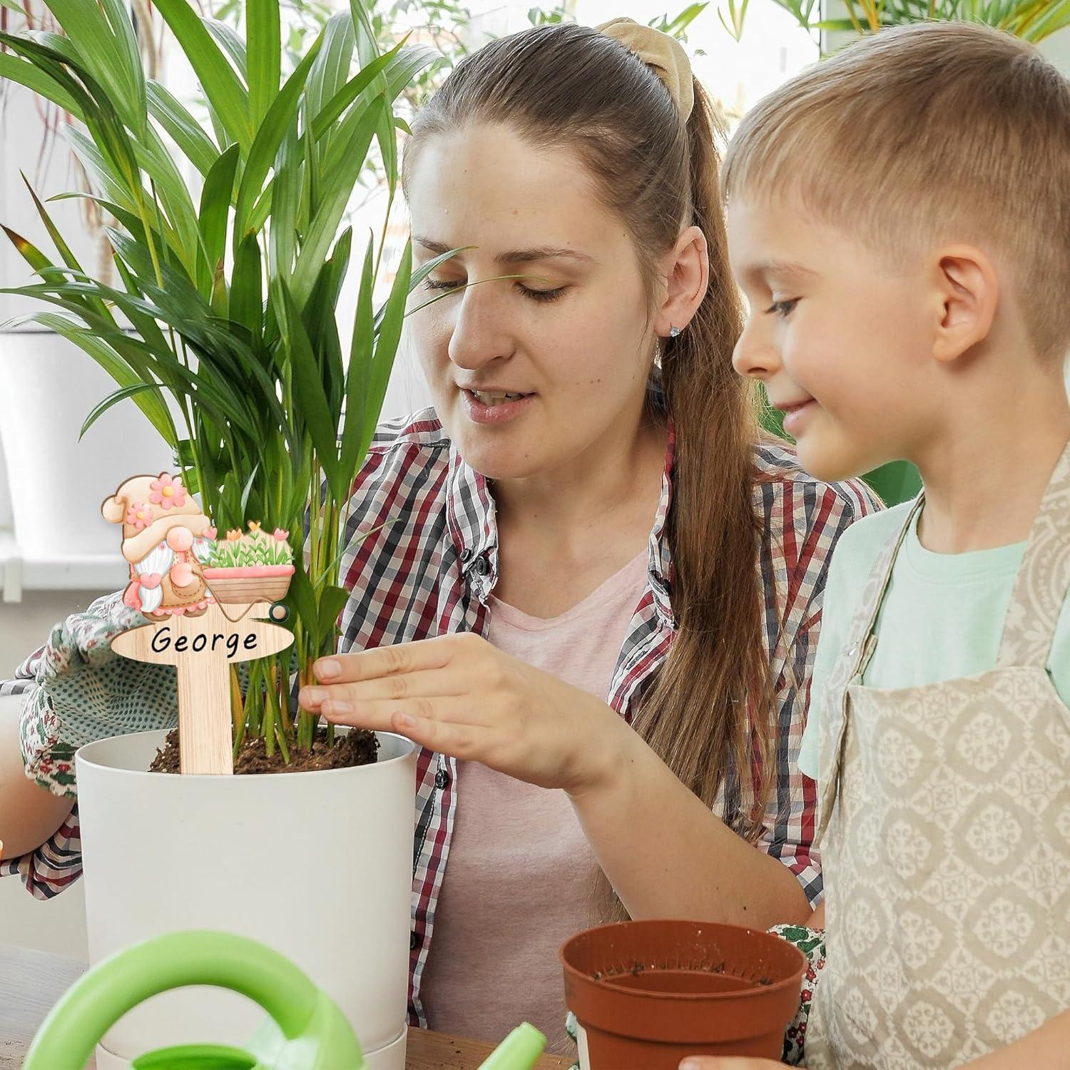 20 Etiquetas de Jardín de Madera JuGeoZhi con Gnomos