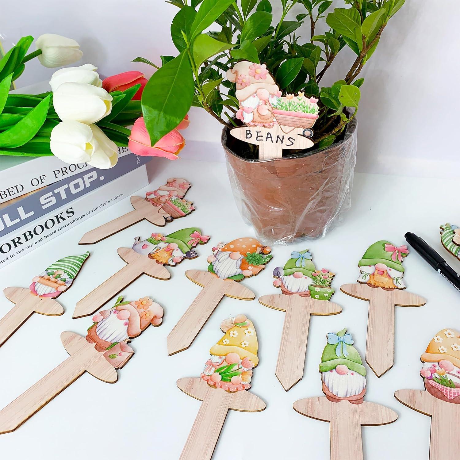 20 Etiquetas de Jardín de Madera JuGeoZhi con Gnomos