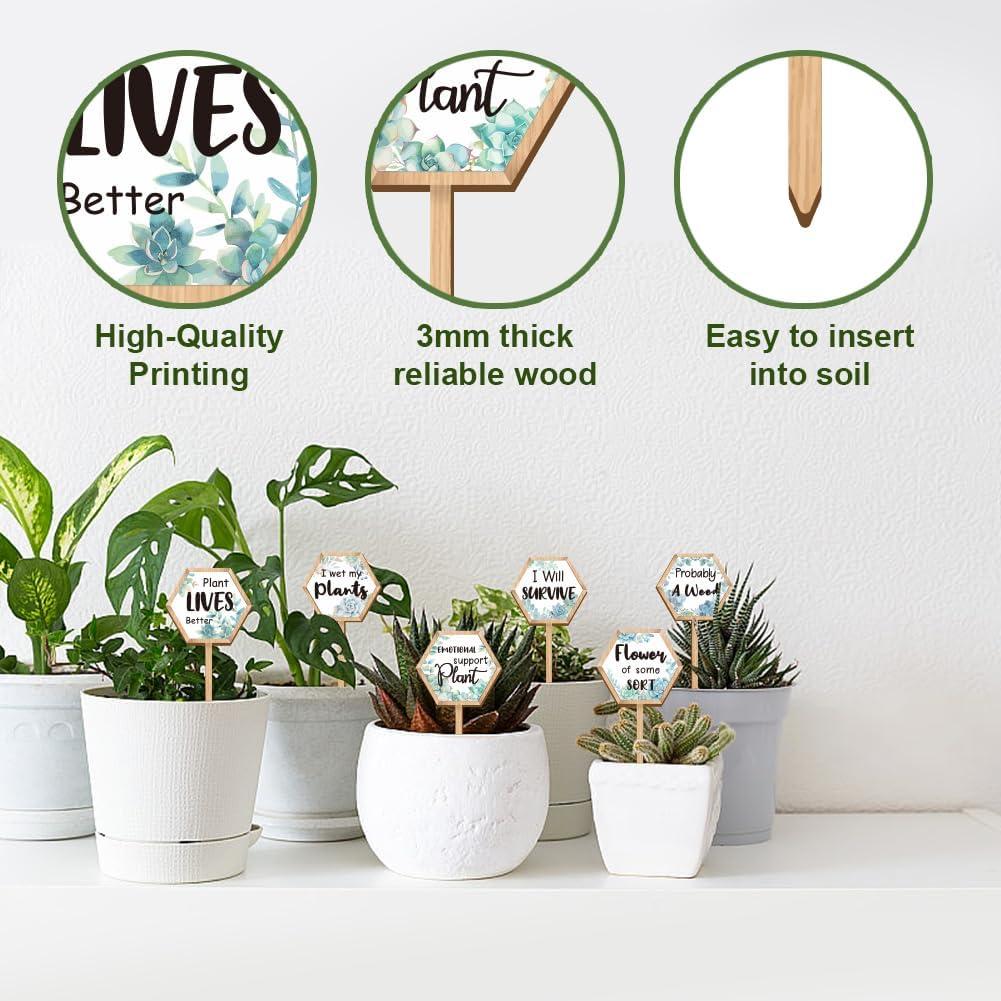 15 Etiquetas de Plantas Hexagonales GOMAKERER de Madera 6.35x12 cm
