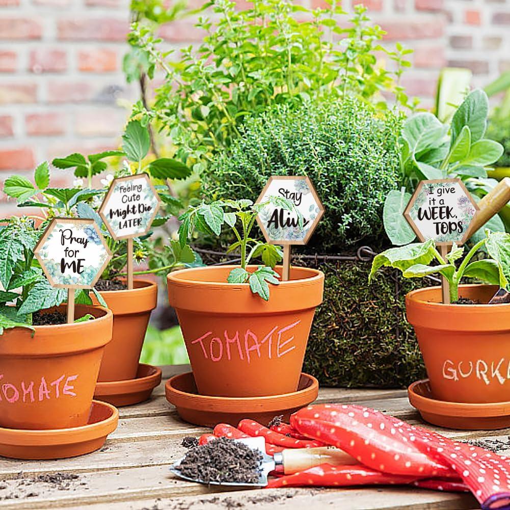 15 Etiquetas de Plantas Hexagonales GOMAKERER de Madera 6.35x12 cm