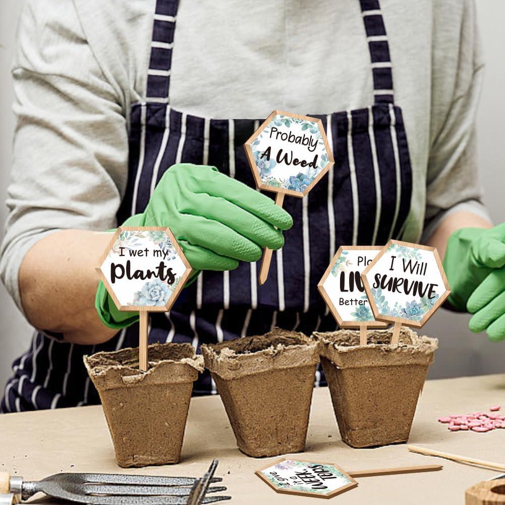 15 Etiquetas de Plantas Hexagonales GOMAKERER de Madera 6.35x12 cm