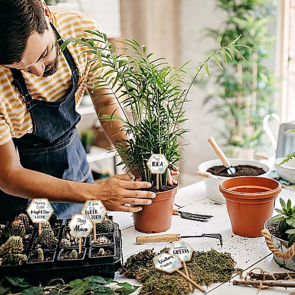 15 Etiquetas de Plantas Hexagonales GOMAKERER de Madera 6.35x12 cm